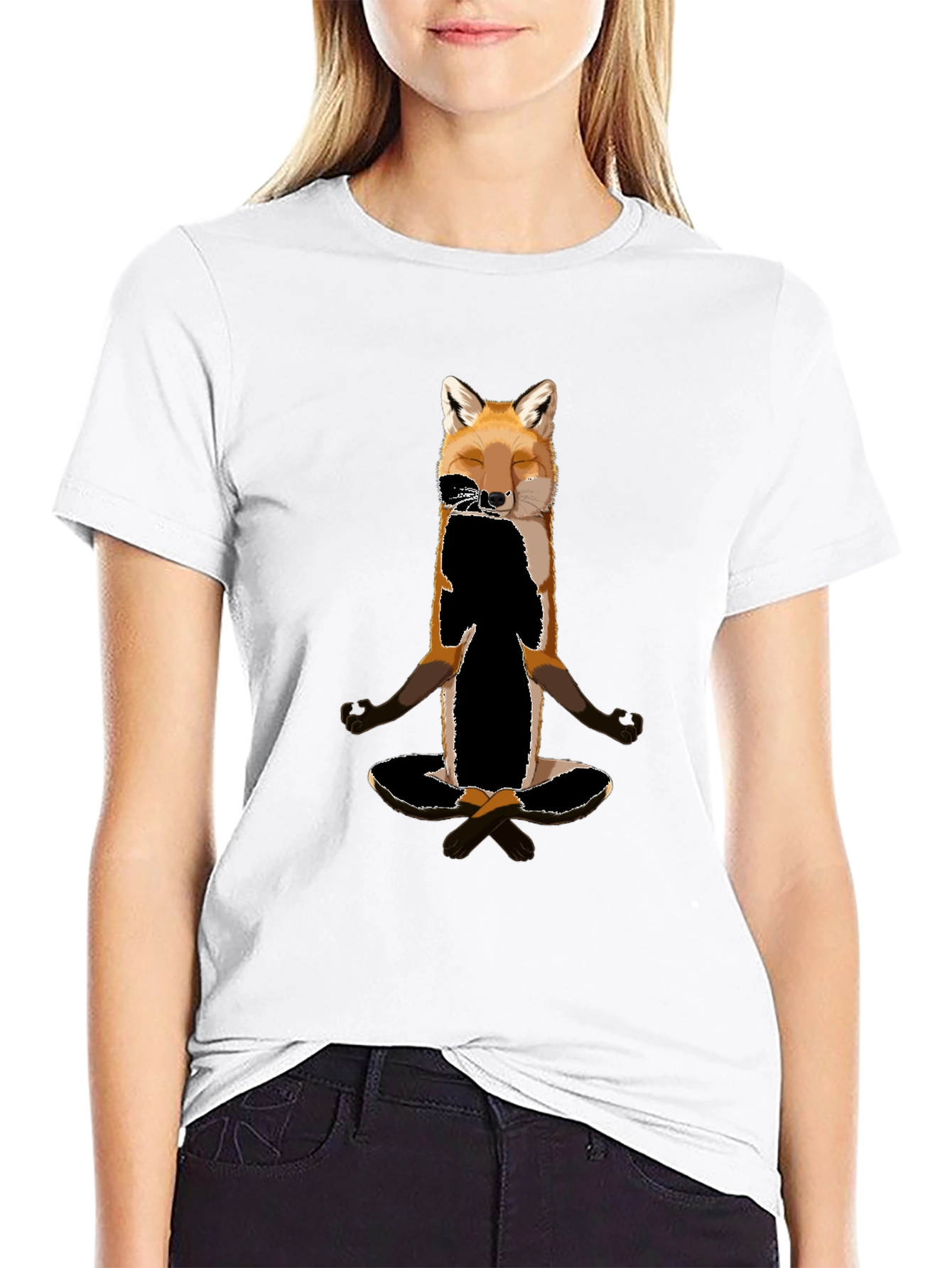 Black Zen Fox T-Shirt - Meditating Animal Graphic Tee view 9
