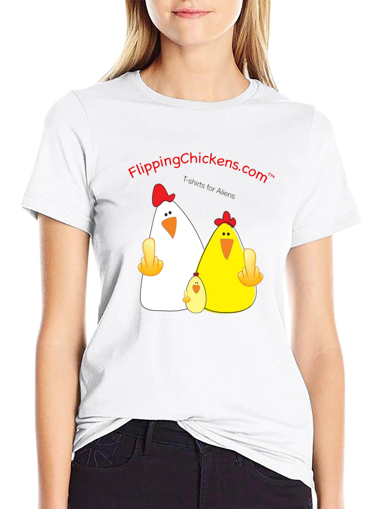 Black Flipping Chickens T-Shirt Funny Alien Design view 9