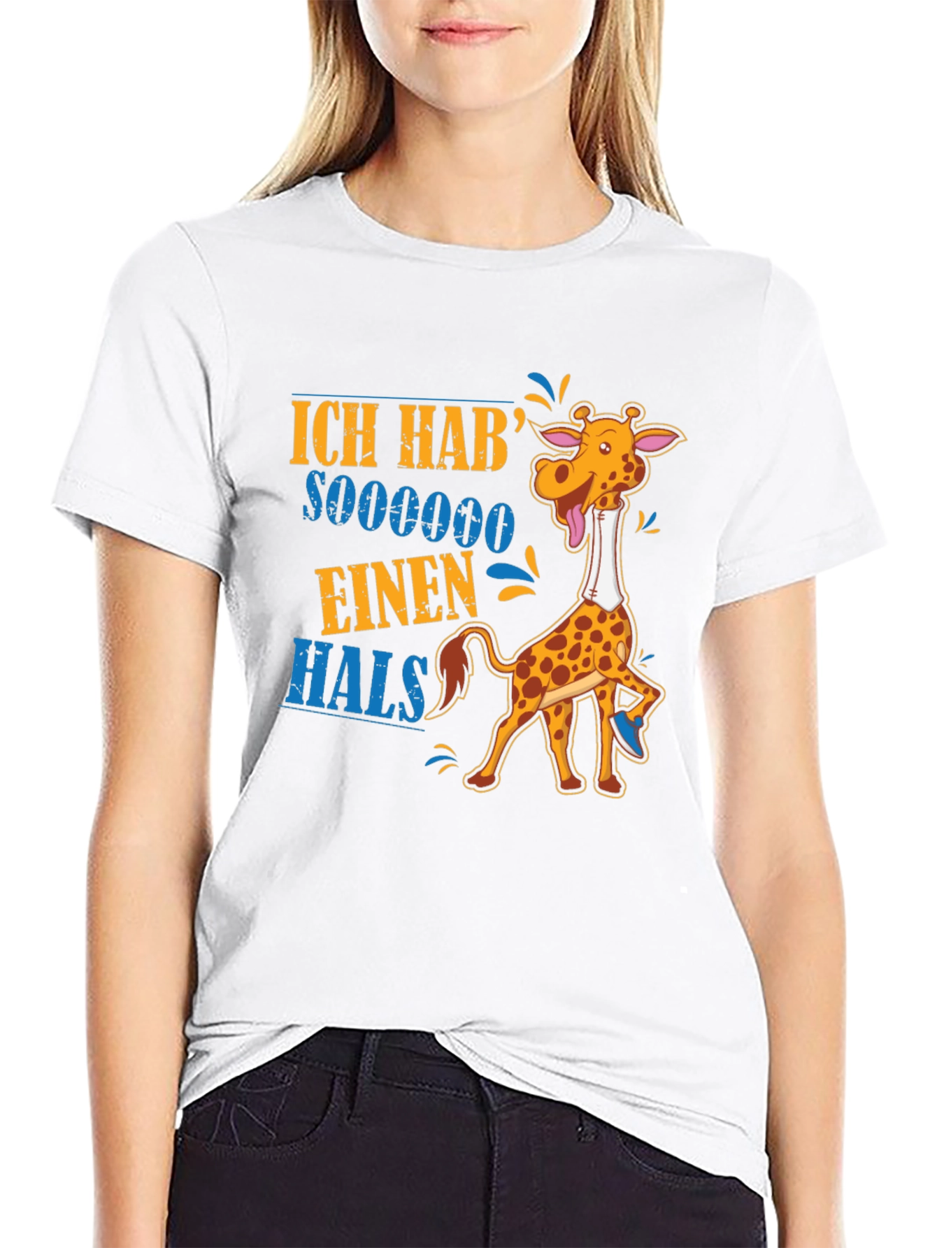 Black Funny Giraffe 'Ich Hab' Sooooooo Einen Hals' T-Shirt view 9