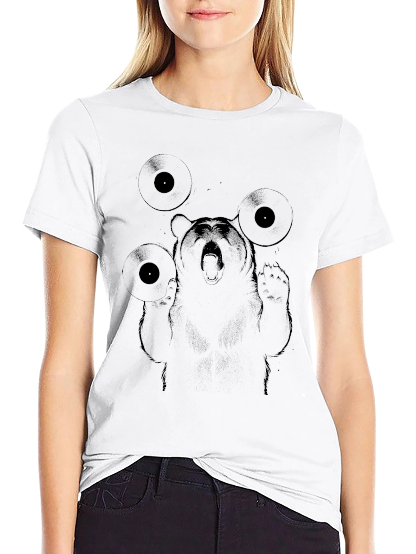 DJ Bear Graphic Tee - Black Cotton Blend T-Shirt - 9