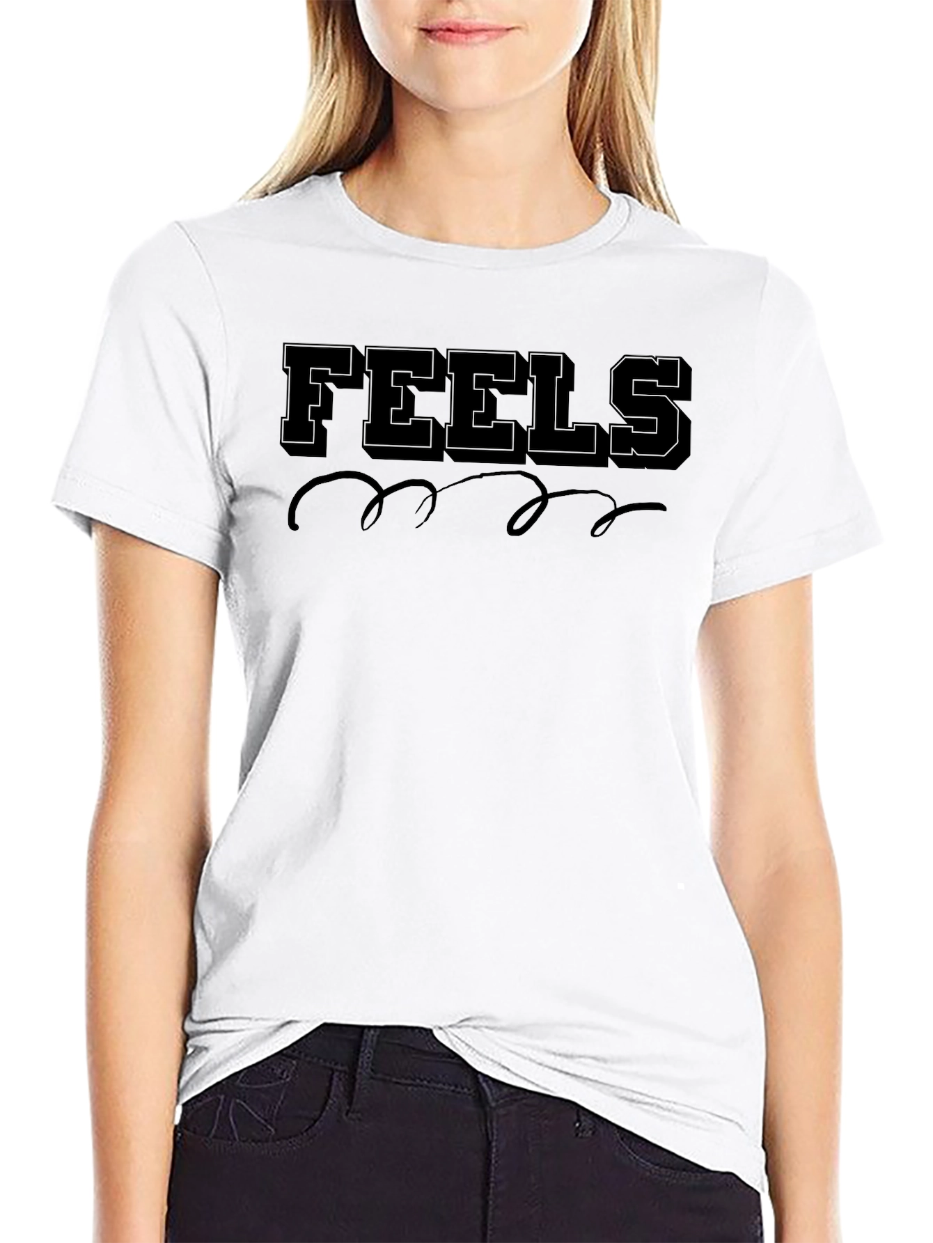 Black "Feels" Graphic Print Black T-Shirt view 9
