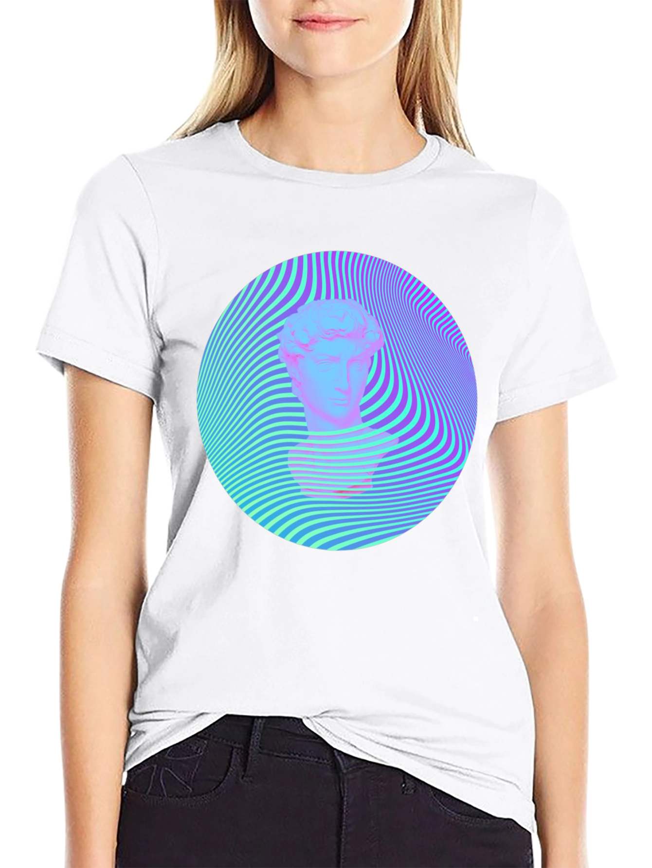 Black Vaporwave Statue Head Tee - Retro Aesthetic Shirt view 9