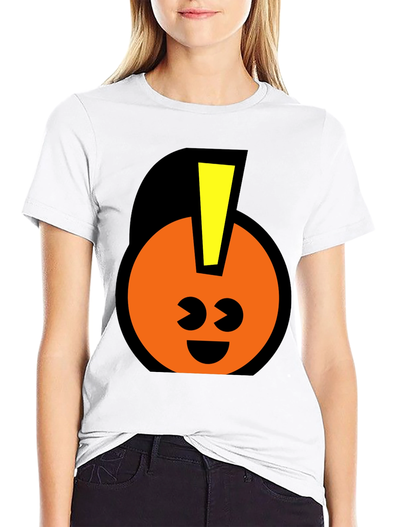 Black Fun Graphic T-Shirt - Smiley Face with Mohawk view 9