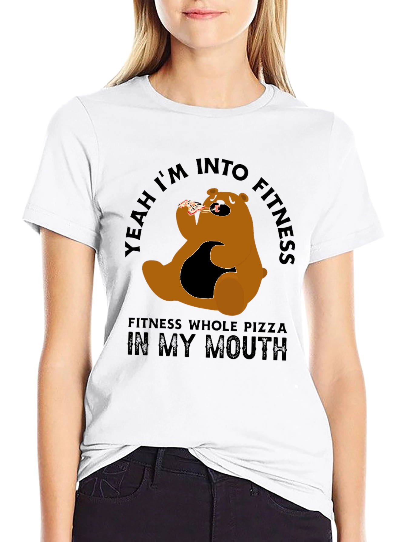 Funny Pizza Bear Fitness T-Shirt - Casual Graphic Tee - 9
