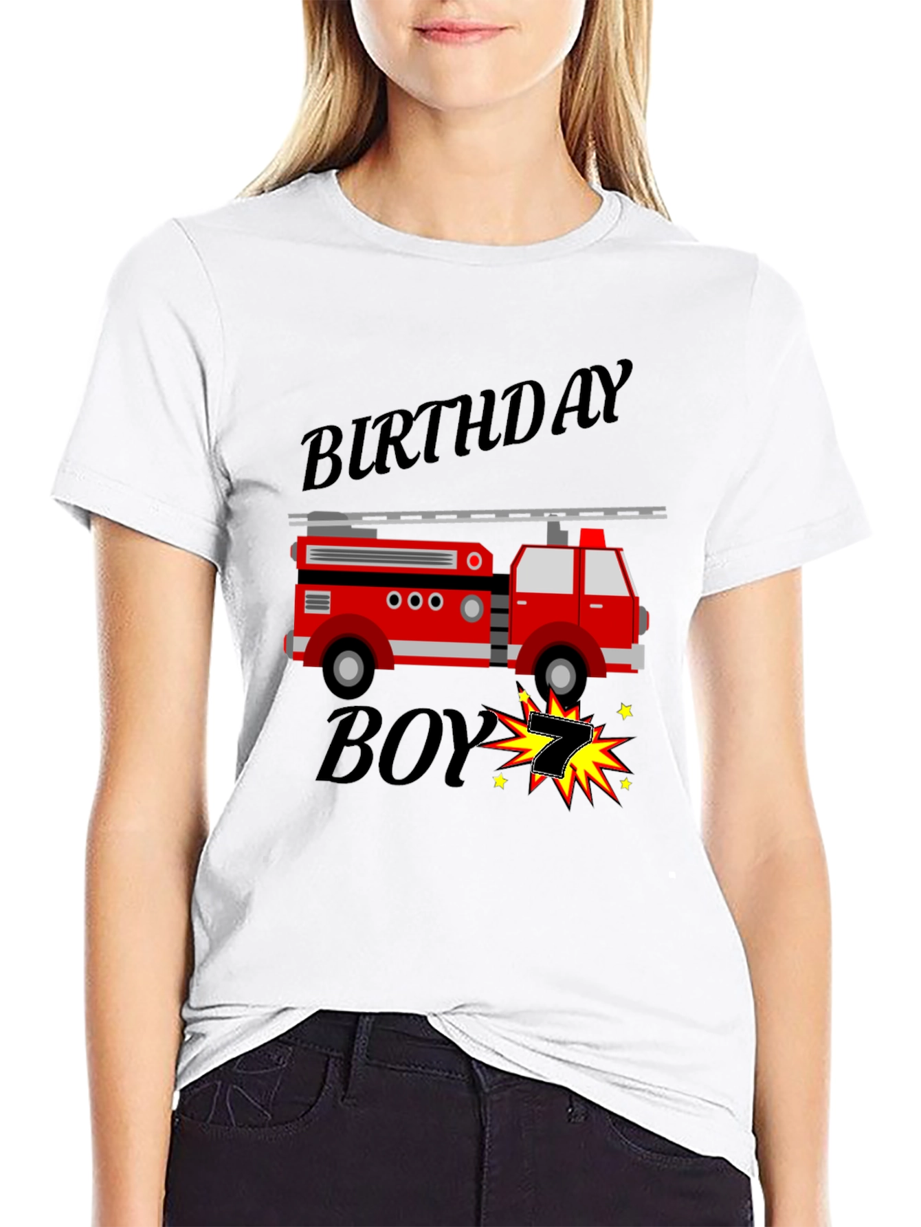 Black Birthday Boy Firetruck T-Shirt view 9