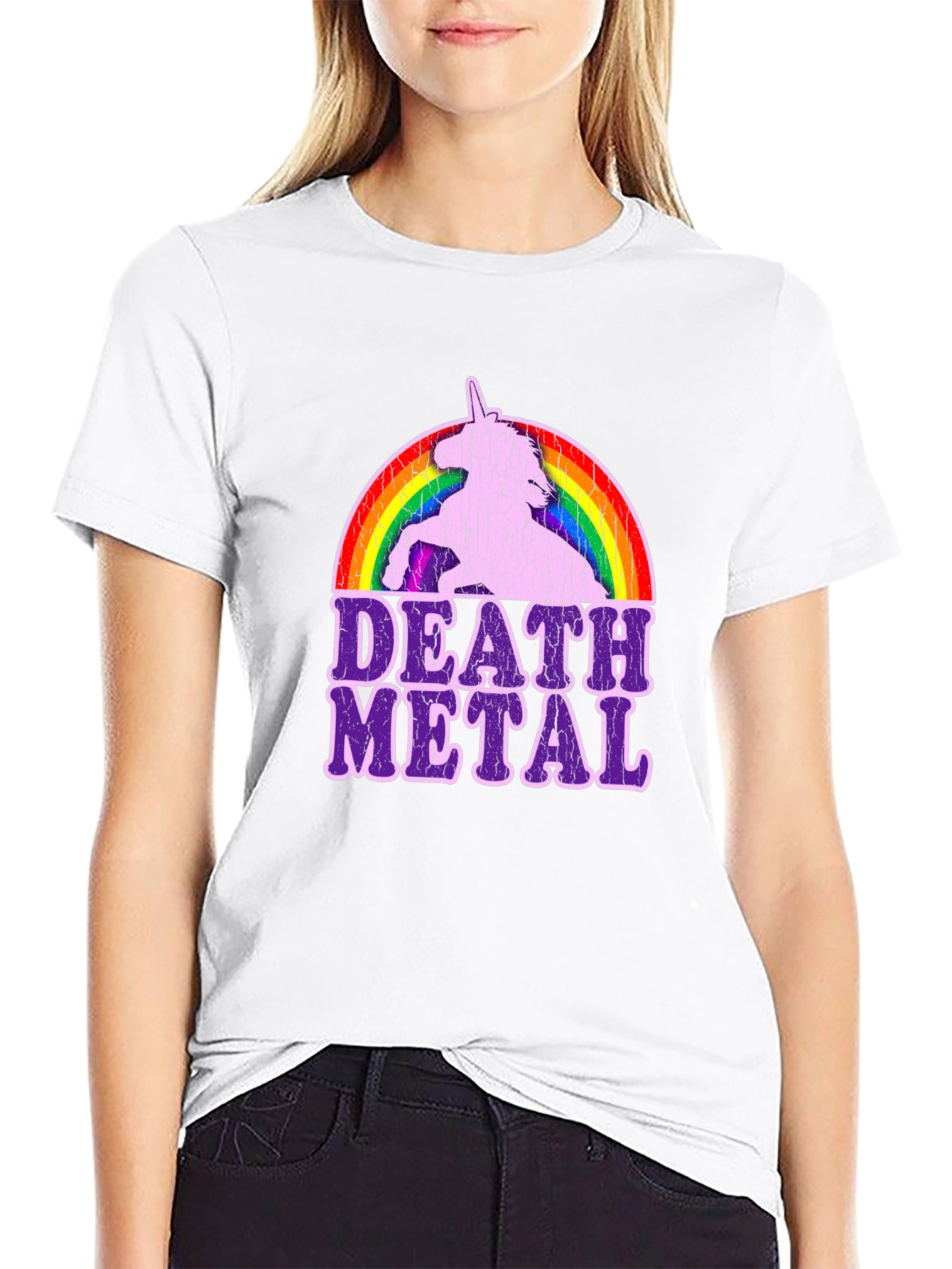 Black Death Metal Unicorn Rainbow T-Shirt view 9