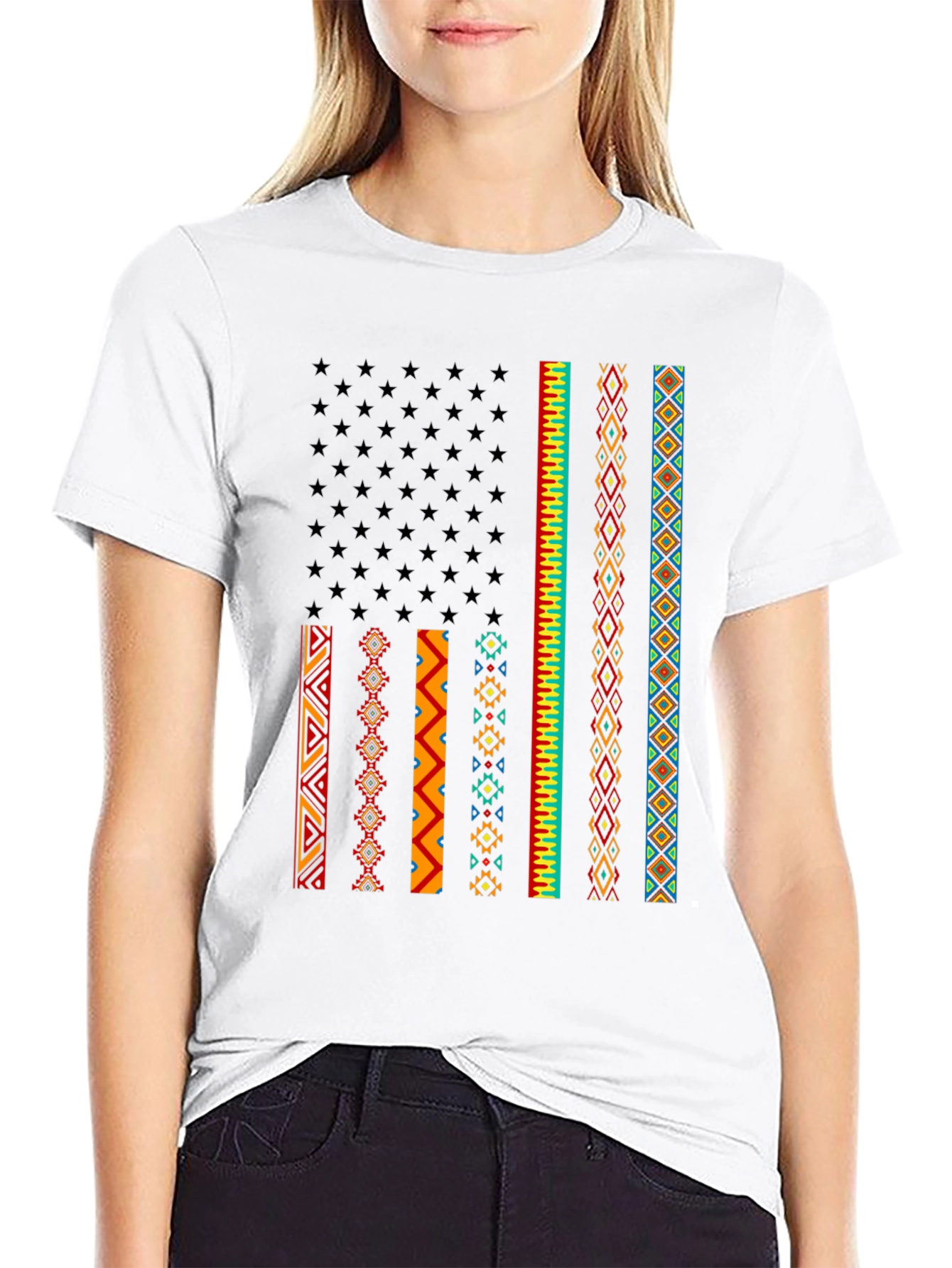 Black Aztec American Flag Graphic Tee view 9