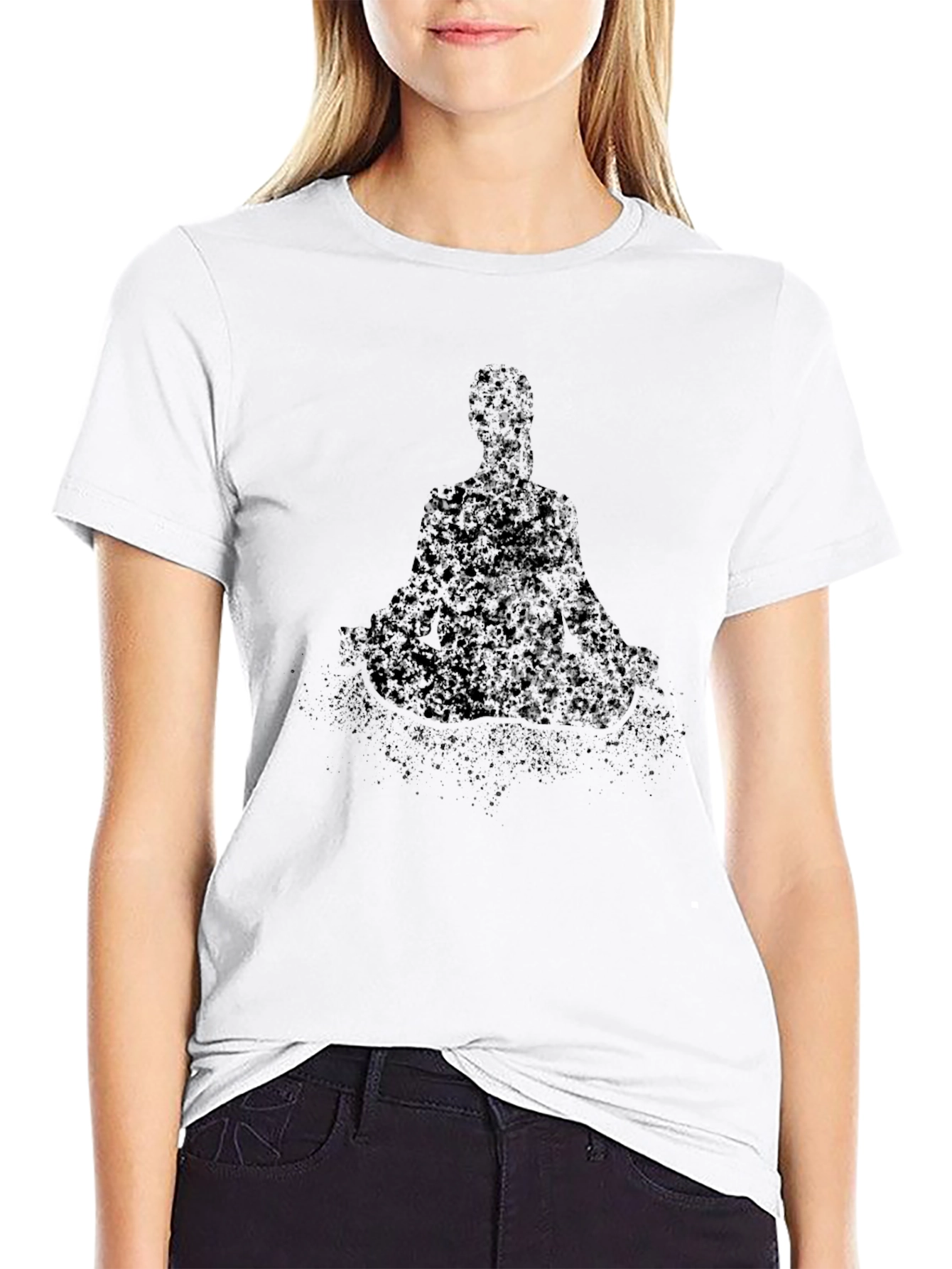 Black Men's Black T-Shirt with Meditating Figure Graphic view 9