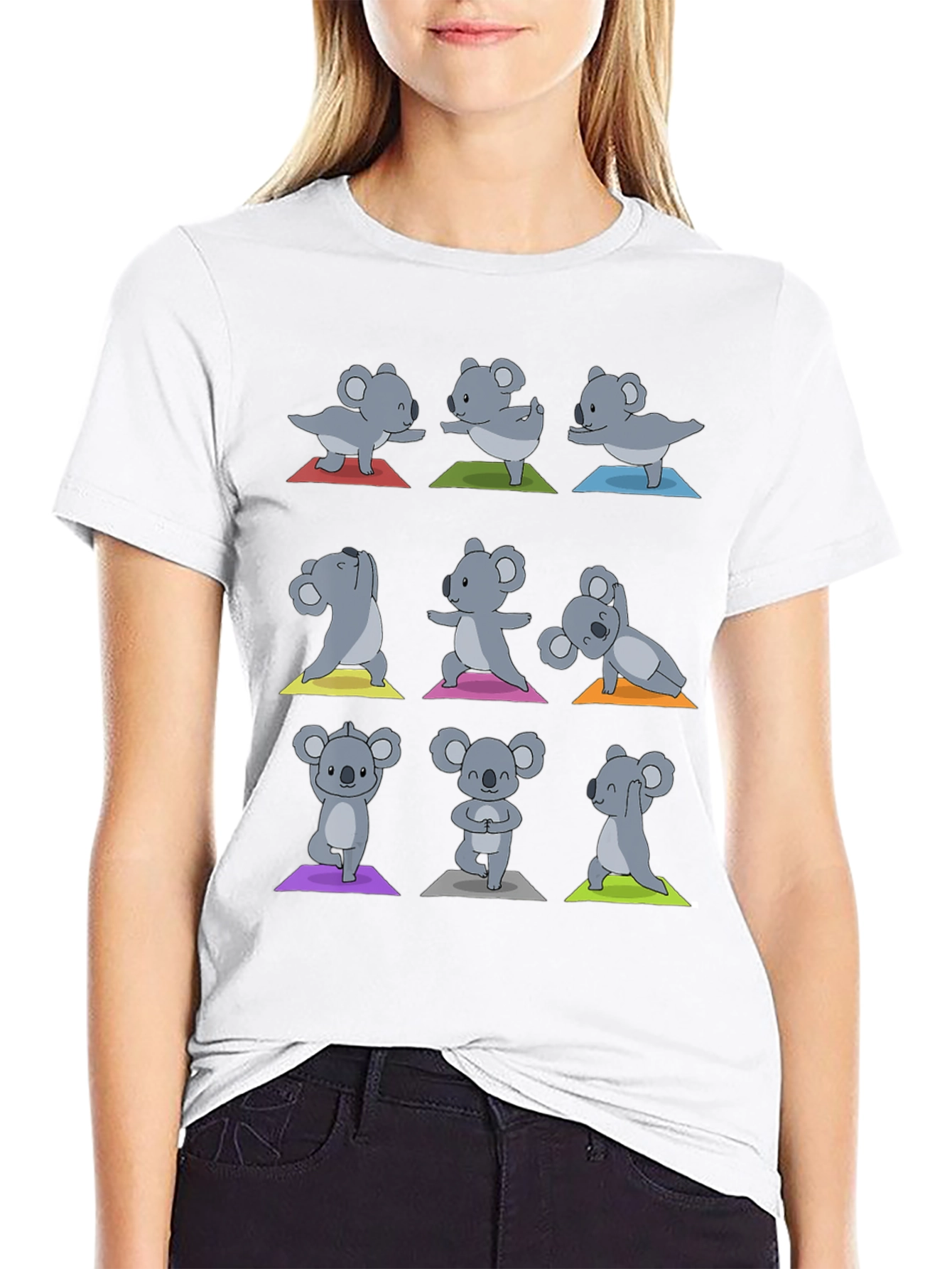 Black Yoga Koala T-Shirt: Men's Black Cotton Tee view 9
