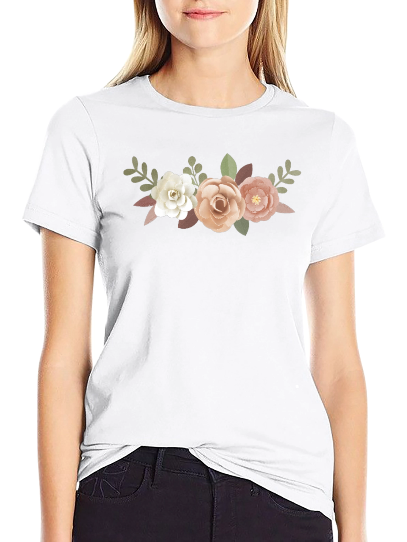 Black Floral Bouquet Graphic Tee - Black Cotton T-Shirt view 9