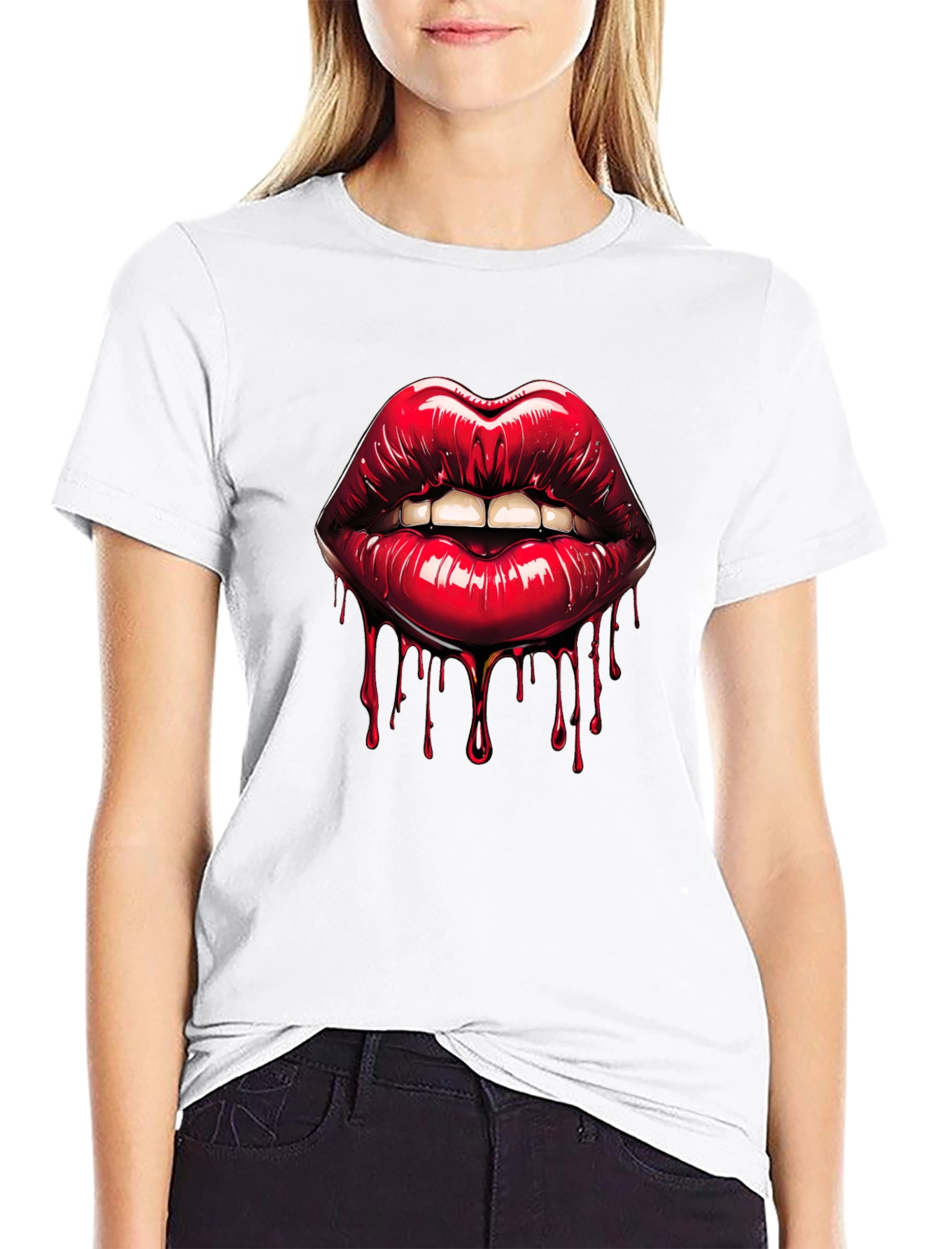 Black Bleeding Lips Graphic Tee - Bold Fashion view 9