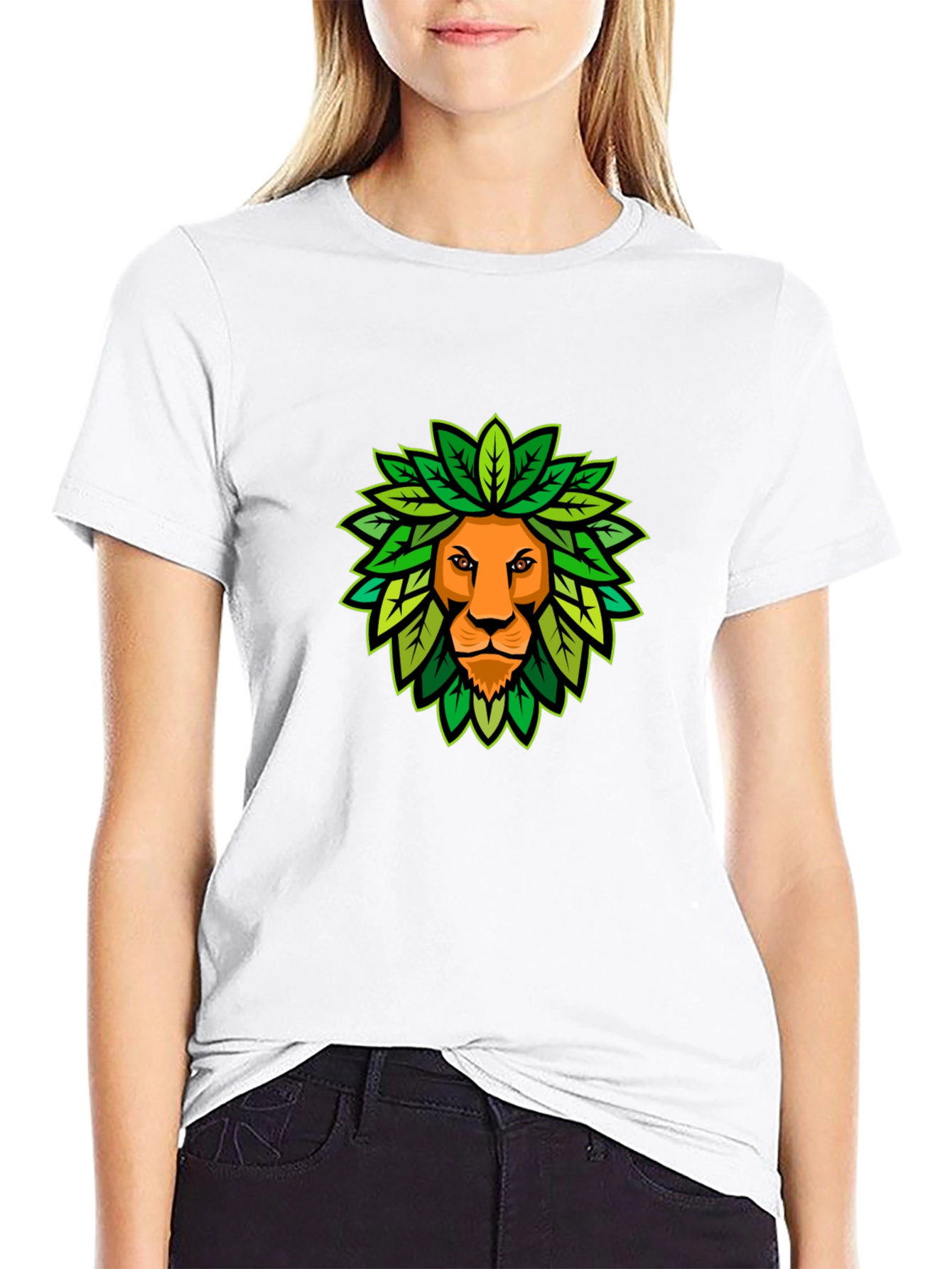Black Lion King of the Leaves Graphic Tee - Black Cotton T-Shirt view 9