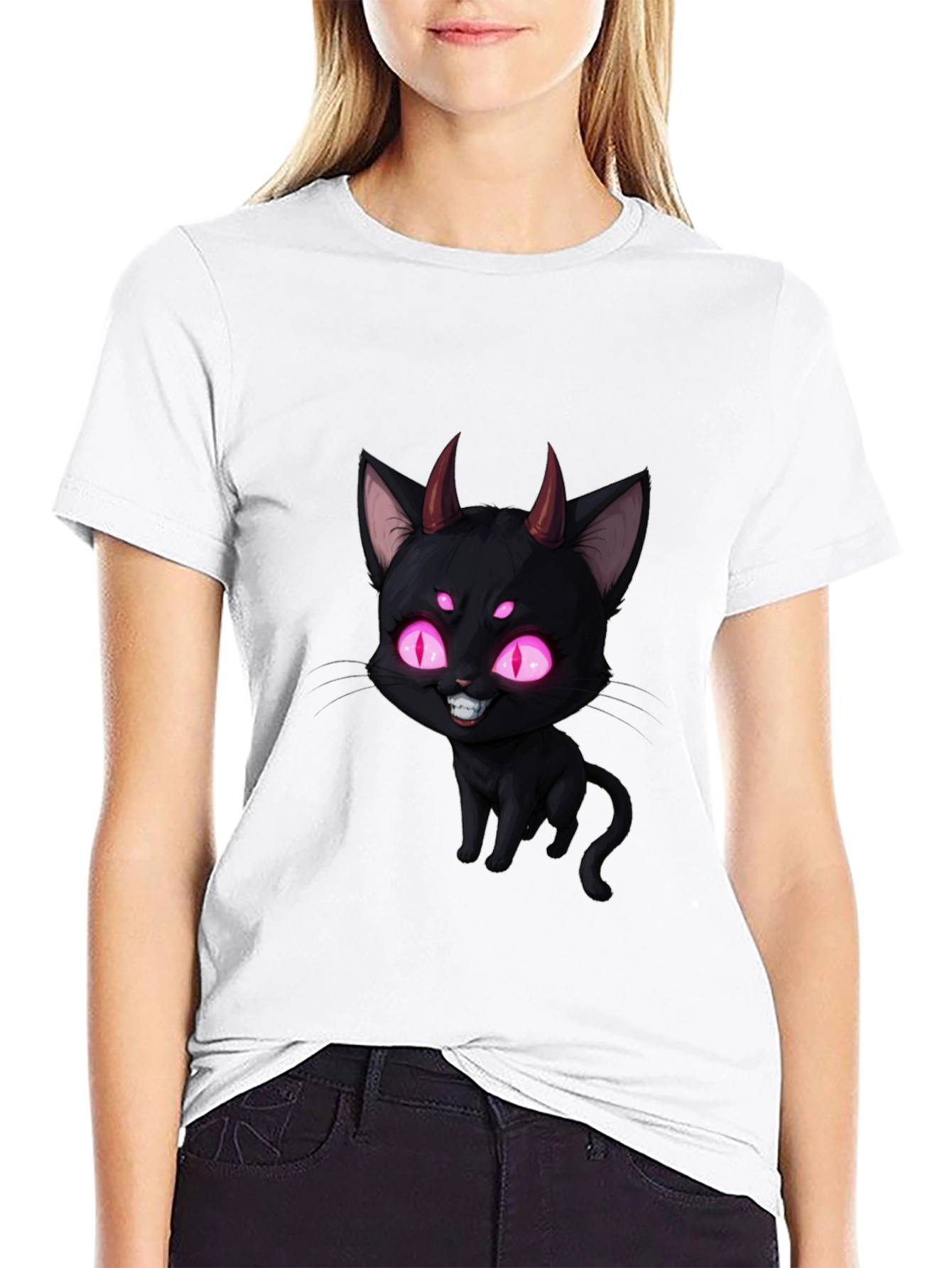 Black Devil Cat Graphic T-Shirt - Black view 9