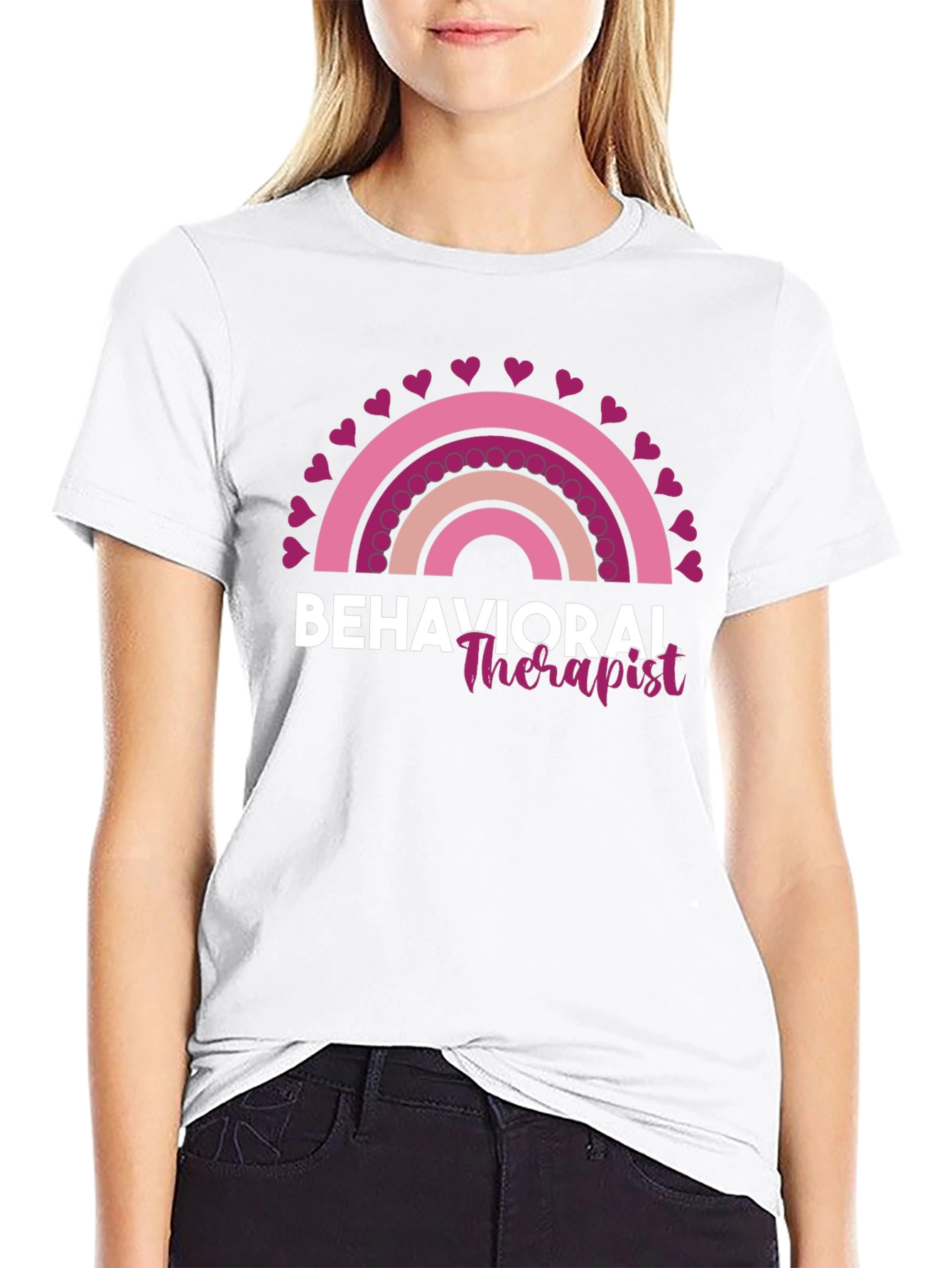 Black Behavioral Therapist Rainbow Heart T-Shirt view 9