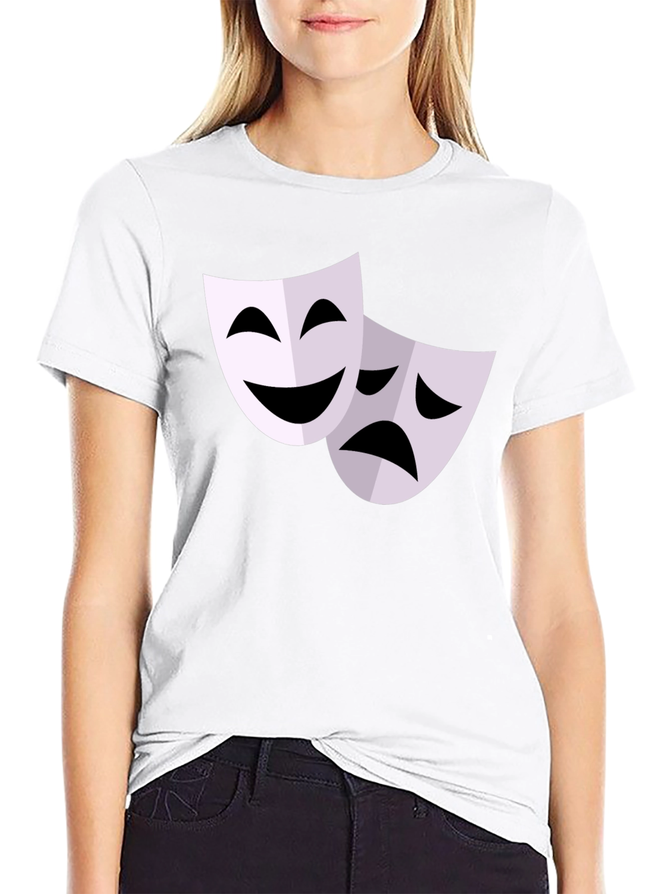 Black Comedy Tragedy Mask Graphic T-Shirt - Black view 9