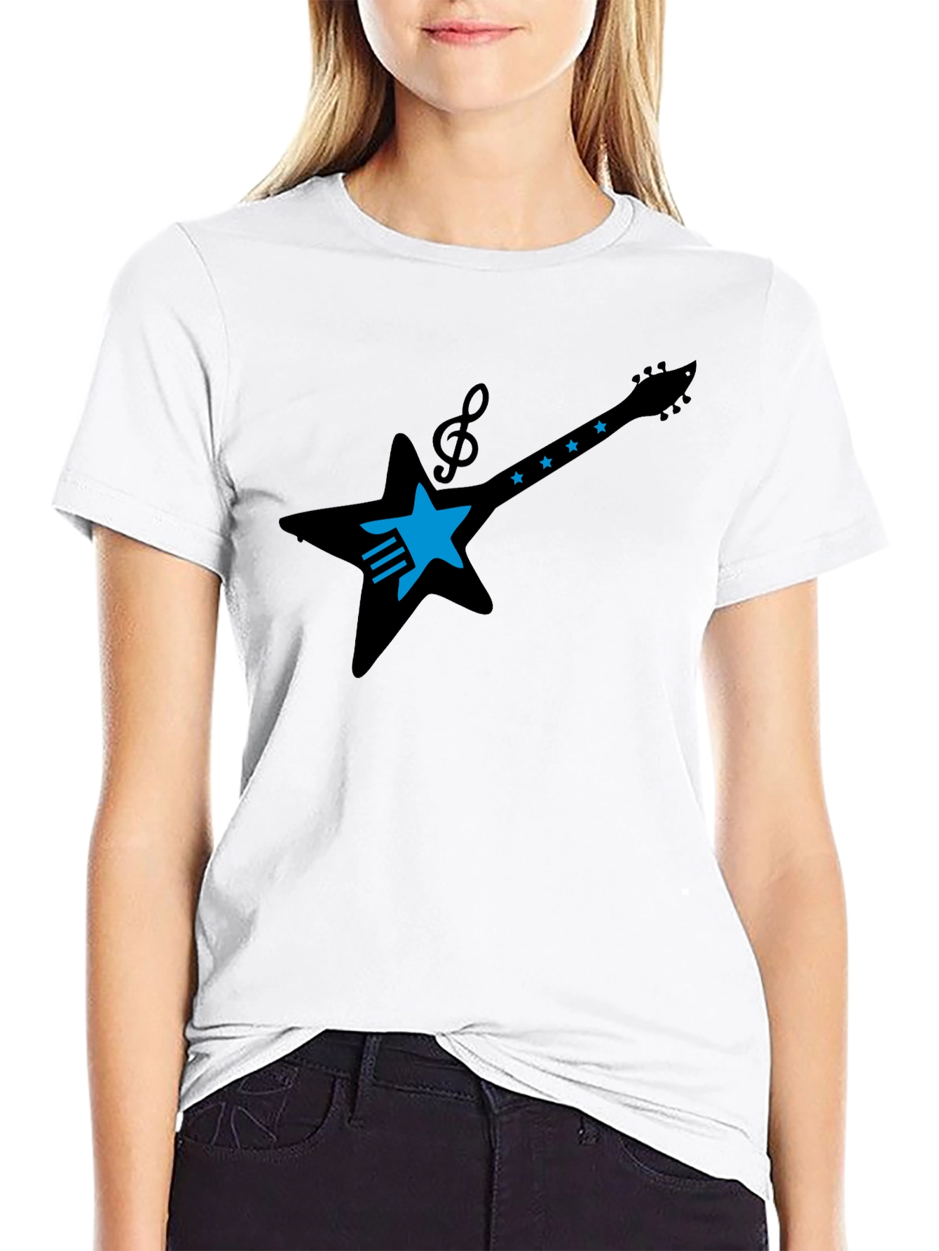 Black Rock Star Guitar Tee - Black Cotton Graphic T-Shirt view 9