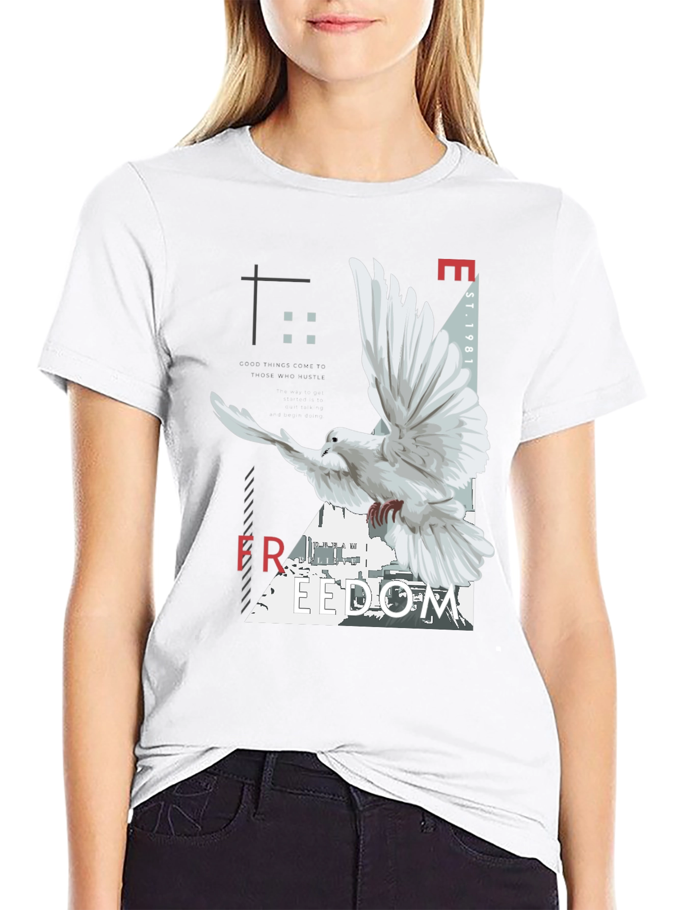 Freedom Dove Graphic Tee - Black Cotton Blend T-Shirt - 9