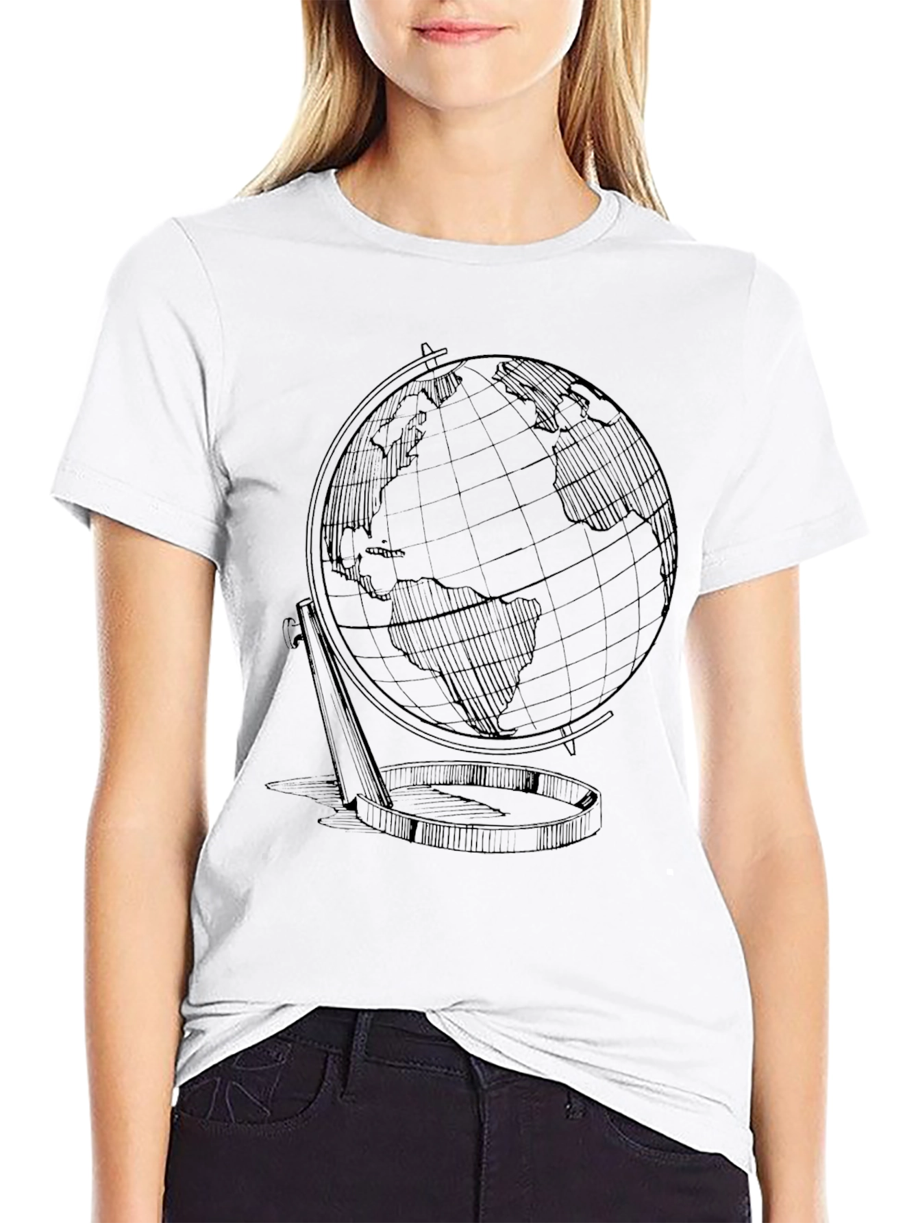 Black Globe Sketch Graphic T-Shirt - Classic Earth Design view 9