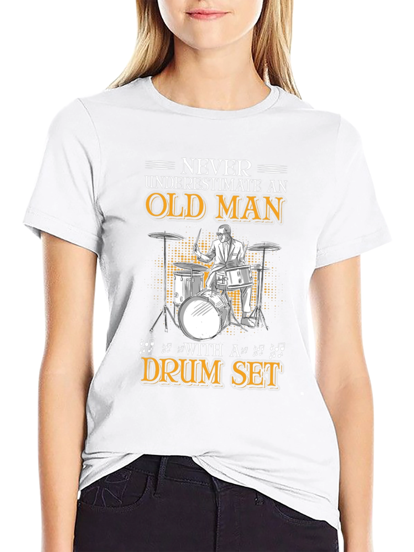 Black Old Man Drum Set T-Shirt - Musician Gift view 9