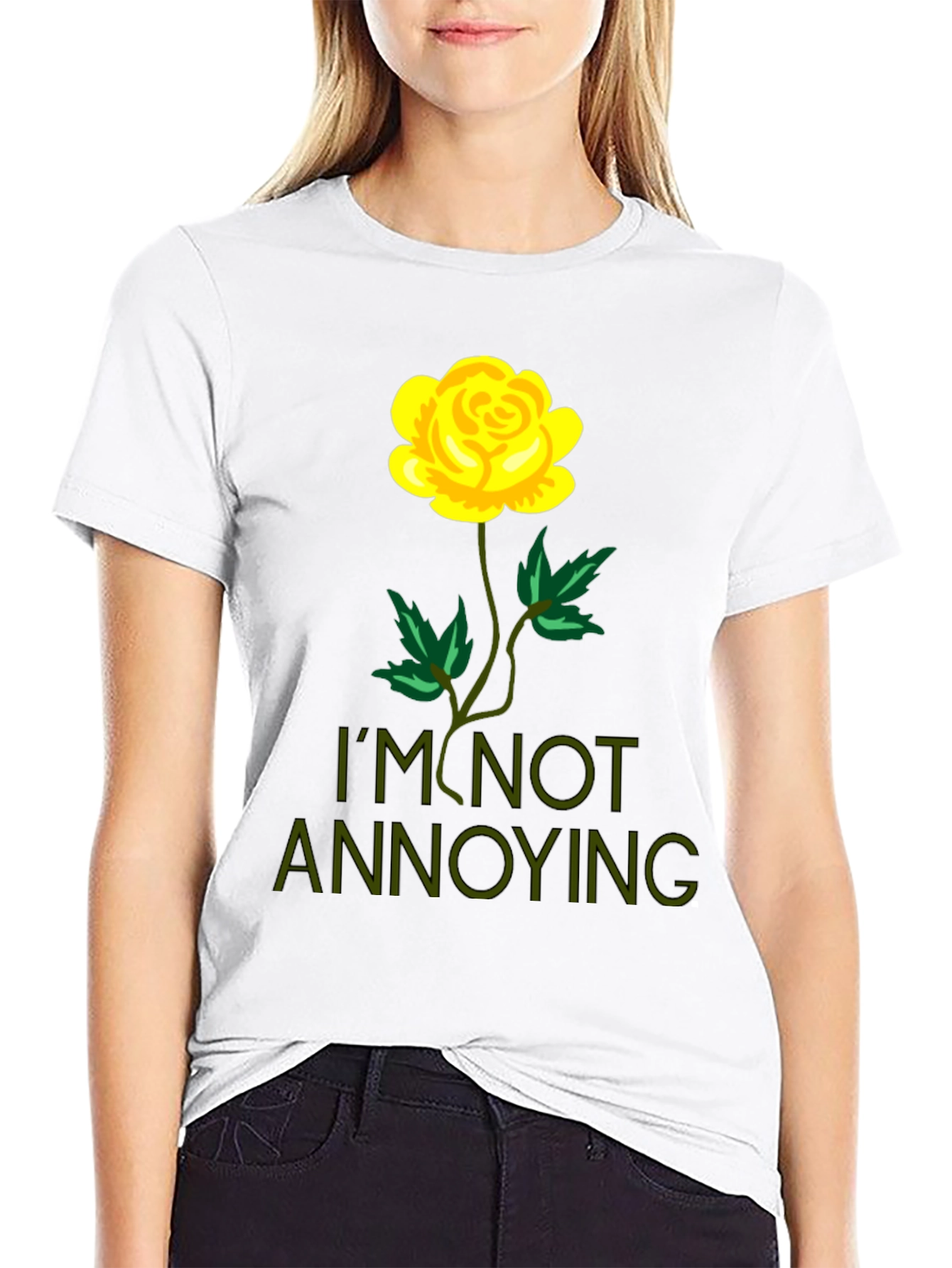Black I'm Not Annoying Rose Graphic T-Shirt view 9