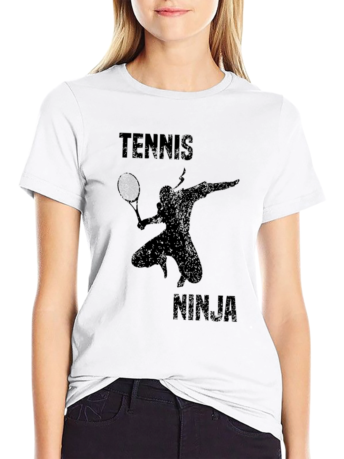 Black Tennis Ninja Graphic Tee - Black Cotton Blend view 9