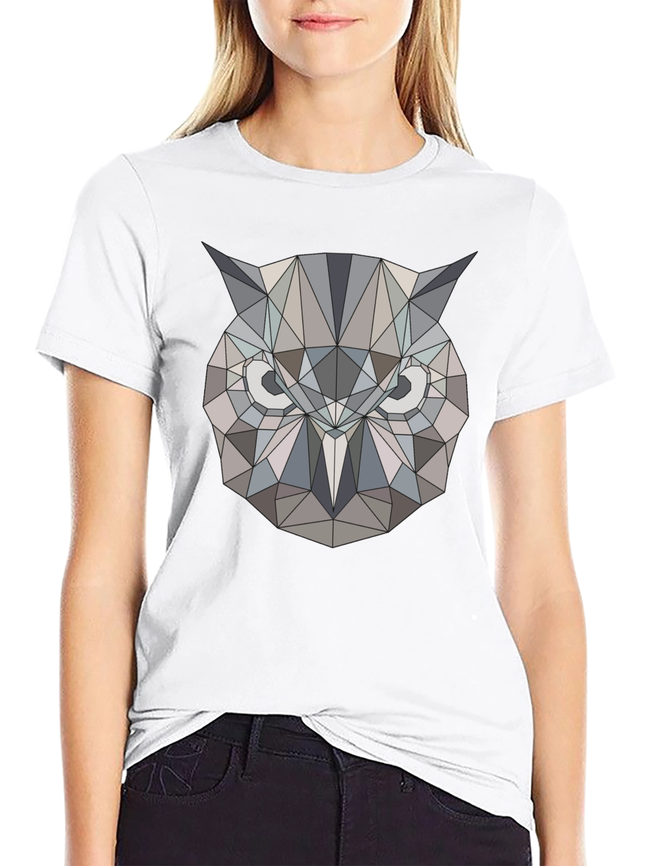 Black Geometric Owl Print Black T-Shirt view 9