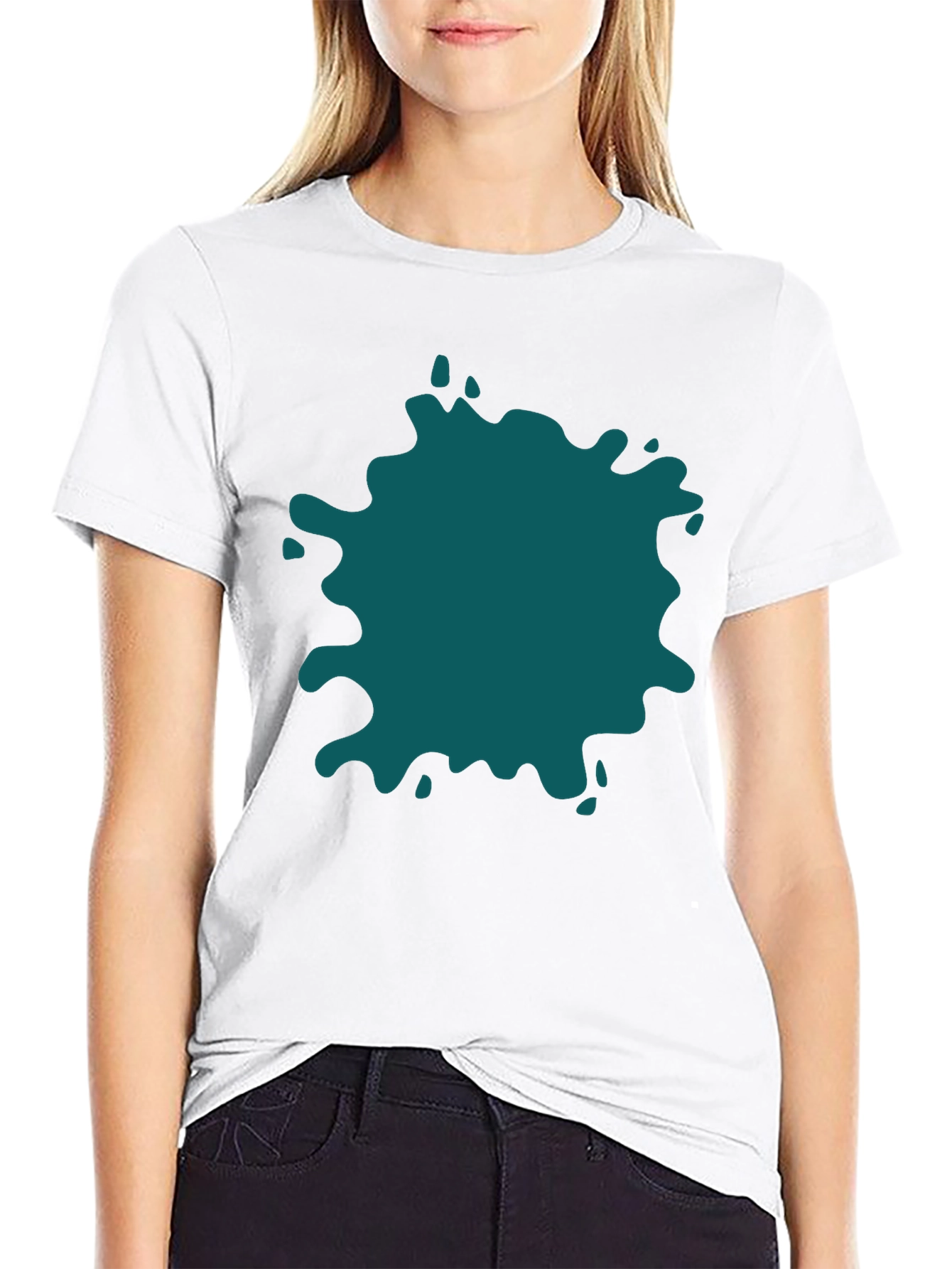 Black Bold Teal Splatter Black T-Shirt - Unique Design view 9