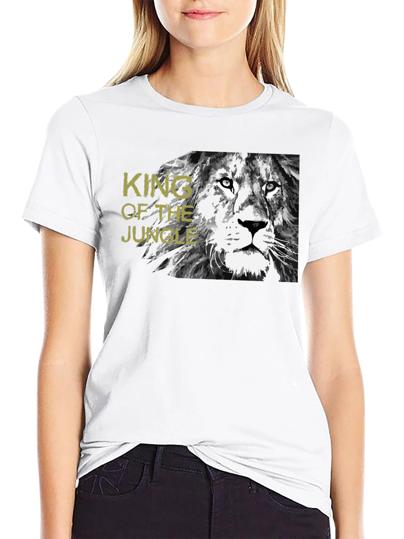 Black King of the Jungle Lion Graphic Black T-Shirt view 9