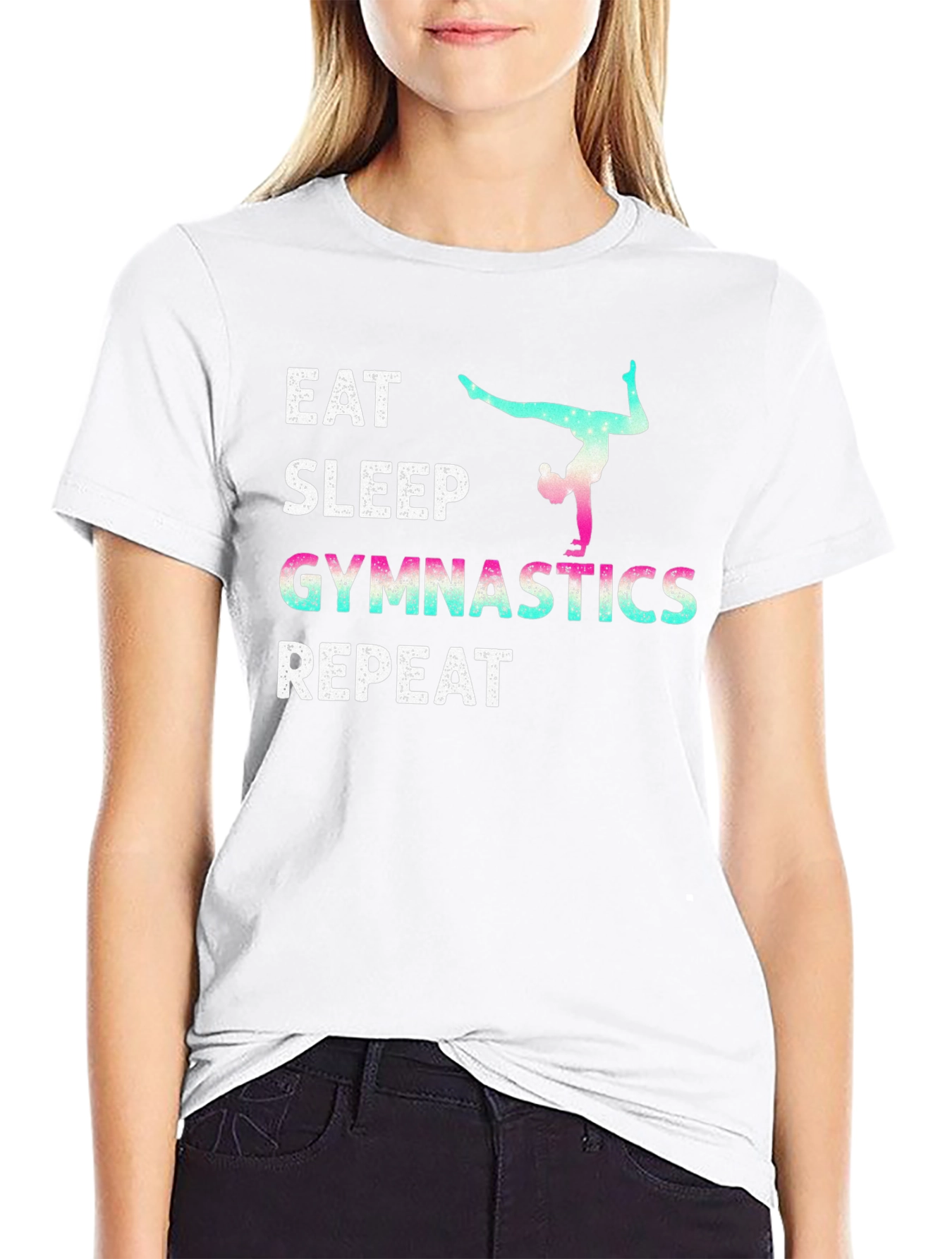 Black Eat Sleep Gymnastics Repeat T-Shirt view 9