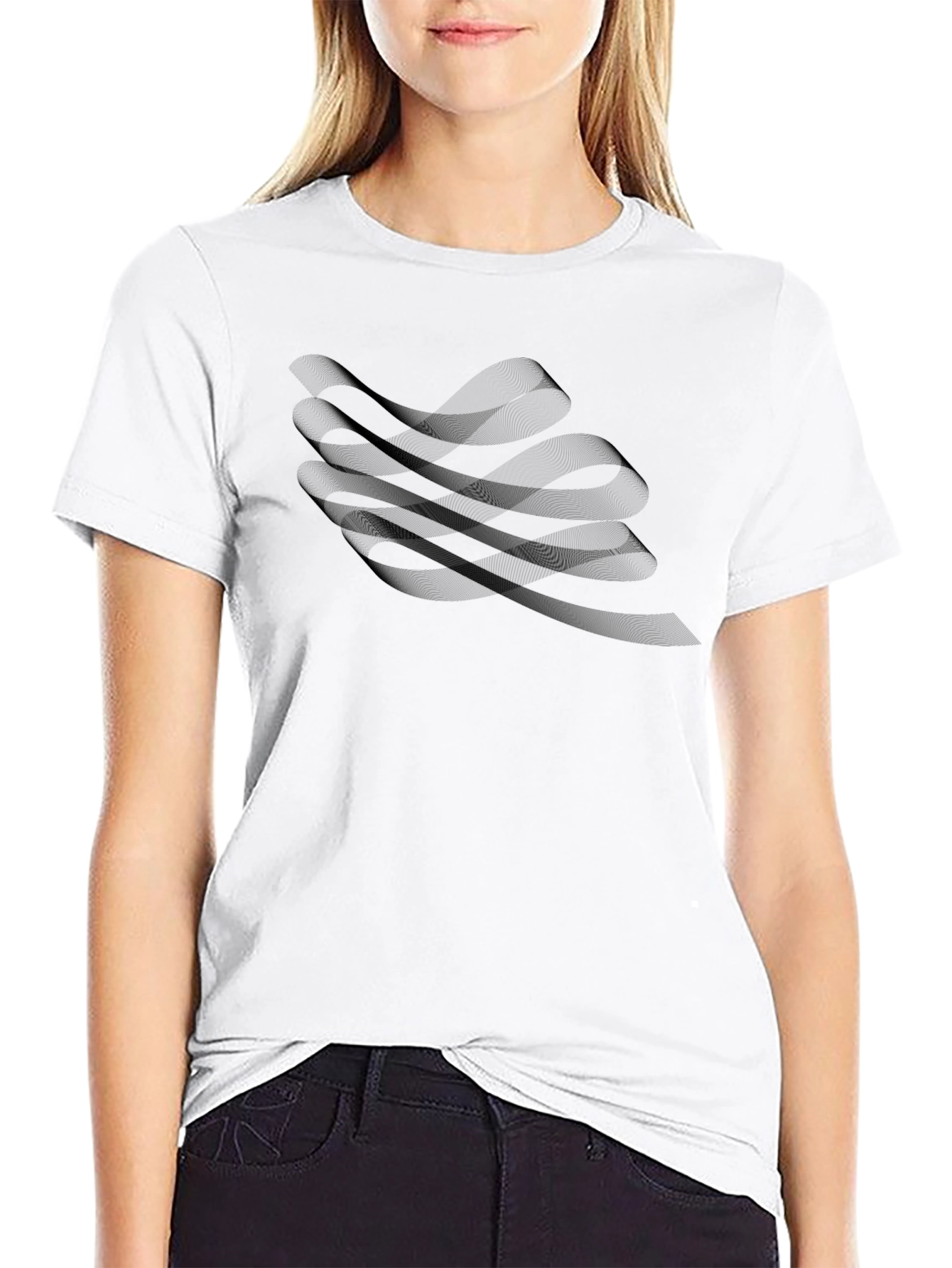 Black Men's Black Graphic Tee - Abstract Wave Design view 9