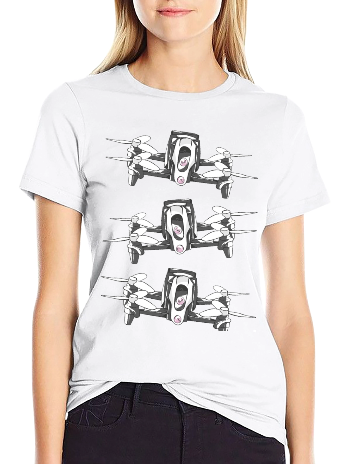 Black Drone Graphic Tee - Black Cotton Blend T-Shirt view 9