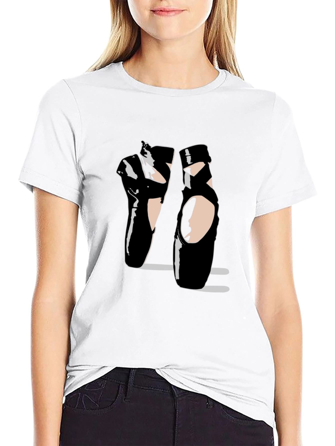 Black Ballet Pointe Shoes Black T-Shirt Dance Design view 9