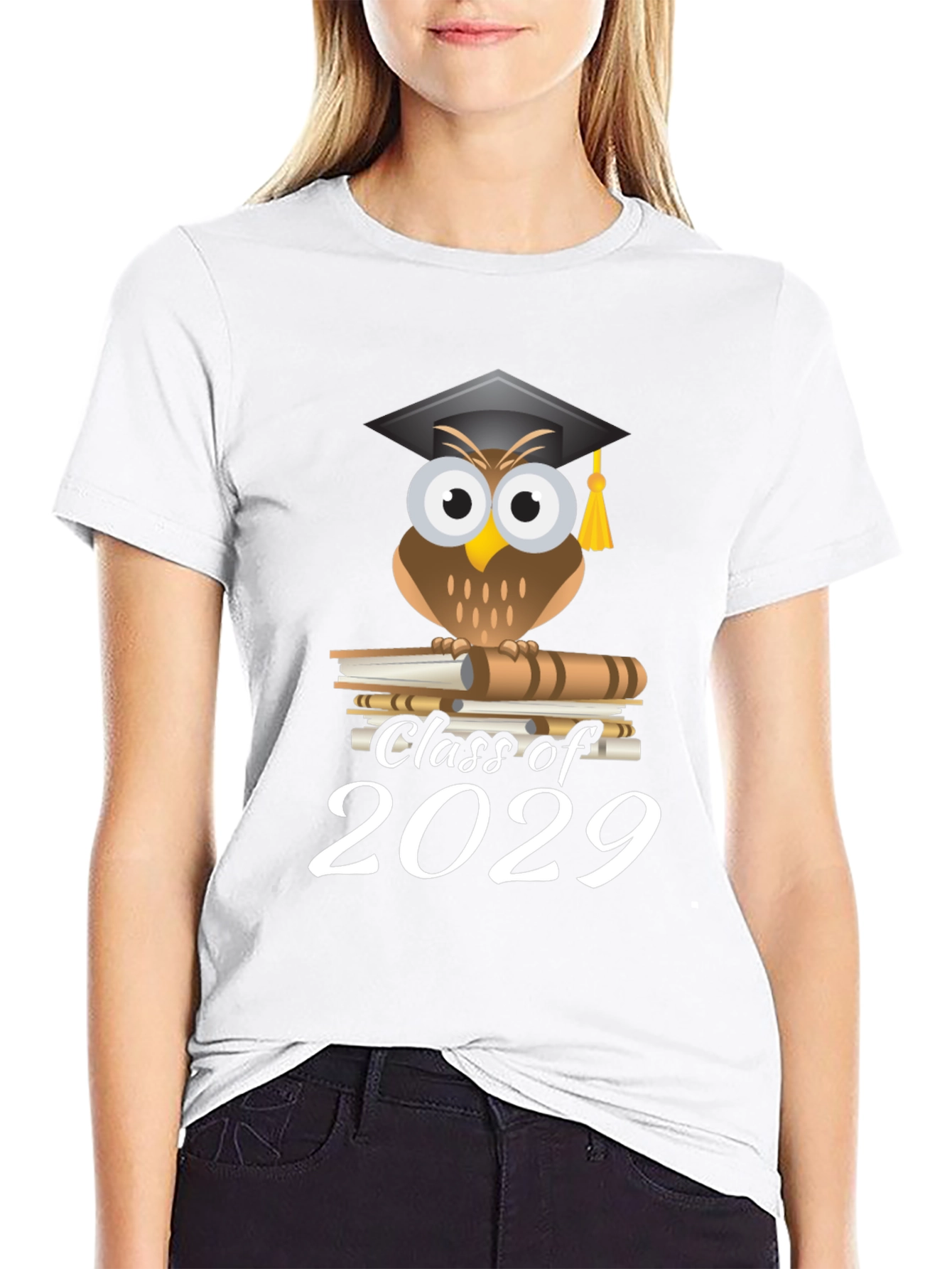 Black Class of 2029 Owl Graduation T-Shirt view 9