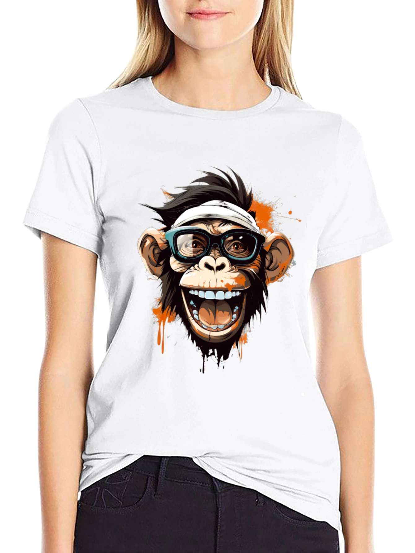 Black Funny Monkey Graphic Tee view 9