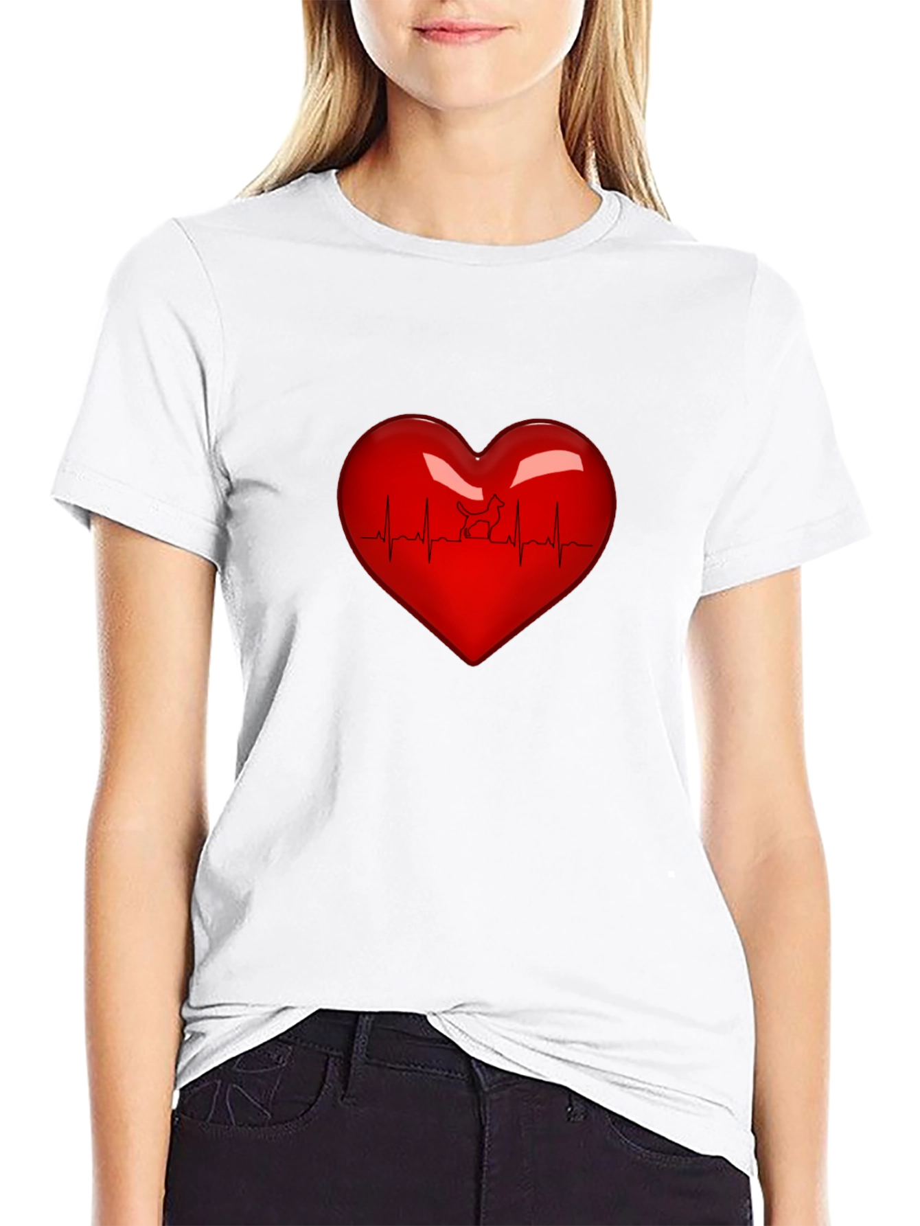 Black Heartbeat Dog Lover T-Shirt - Black view 9