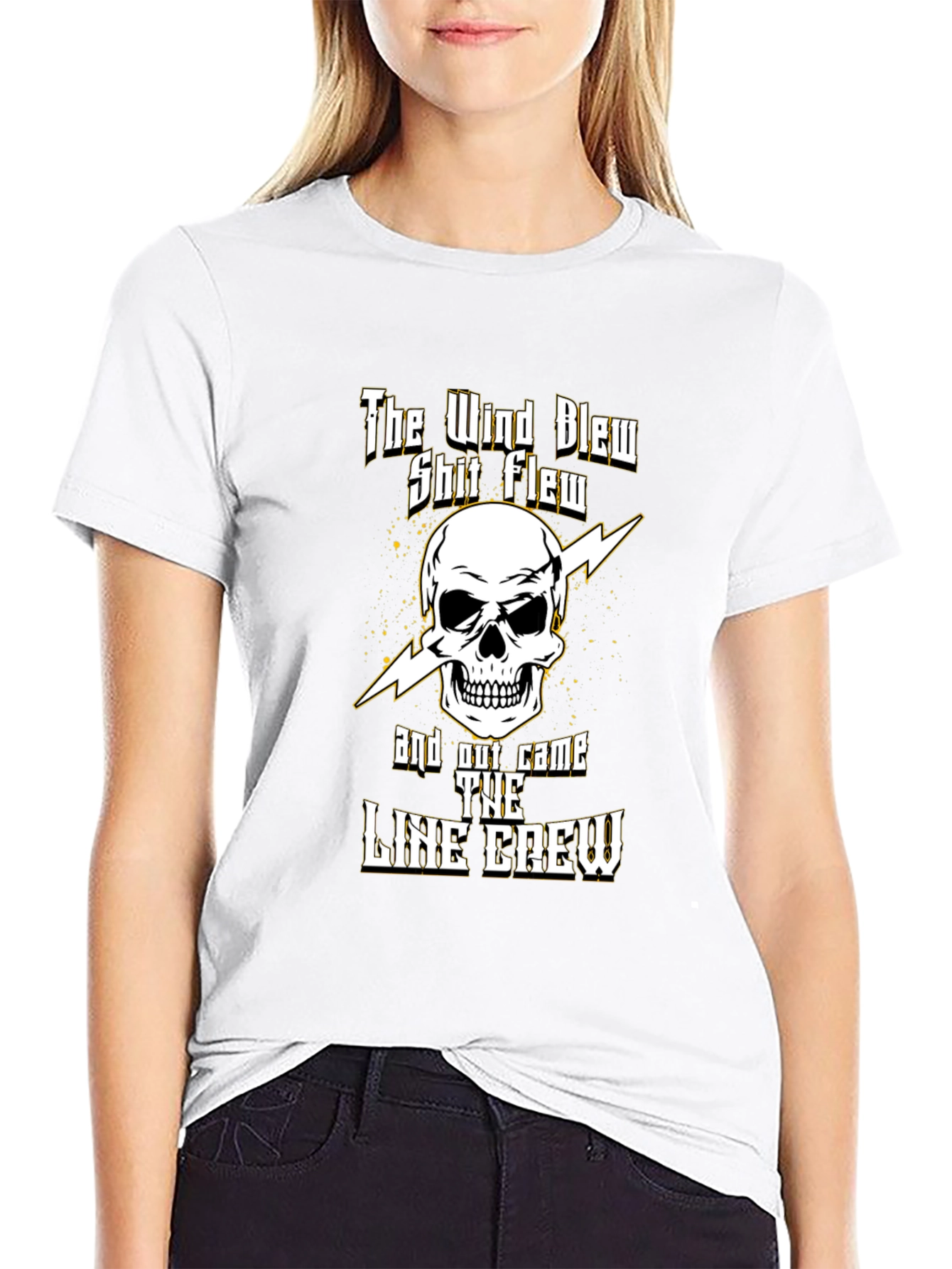 Black Line Crew Skull T-Shirt - Electrician Power Lineman Tee view 9