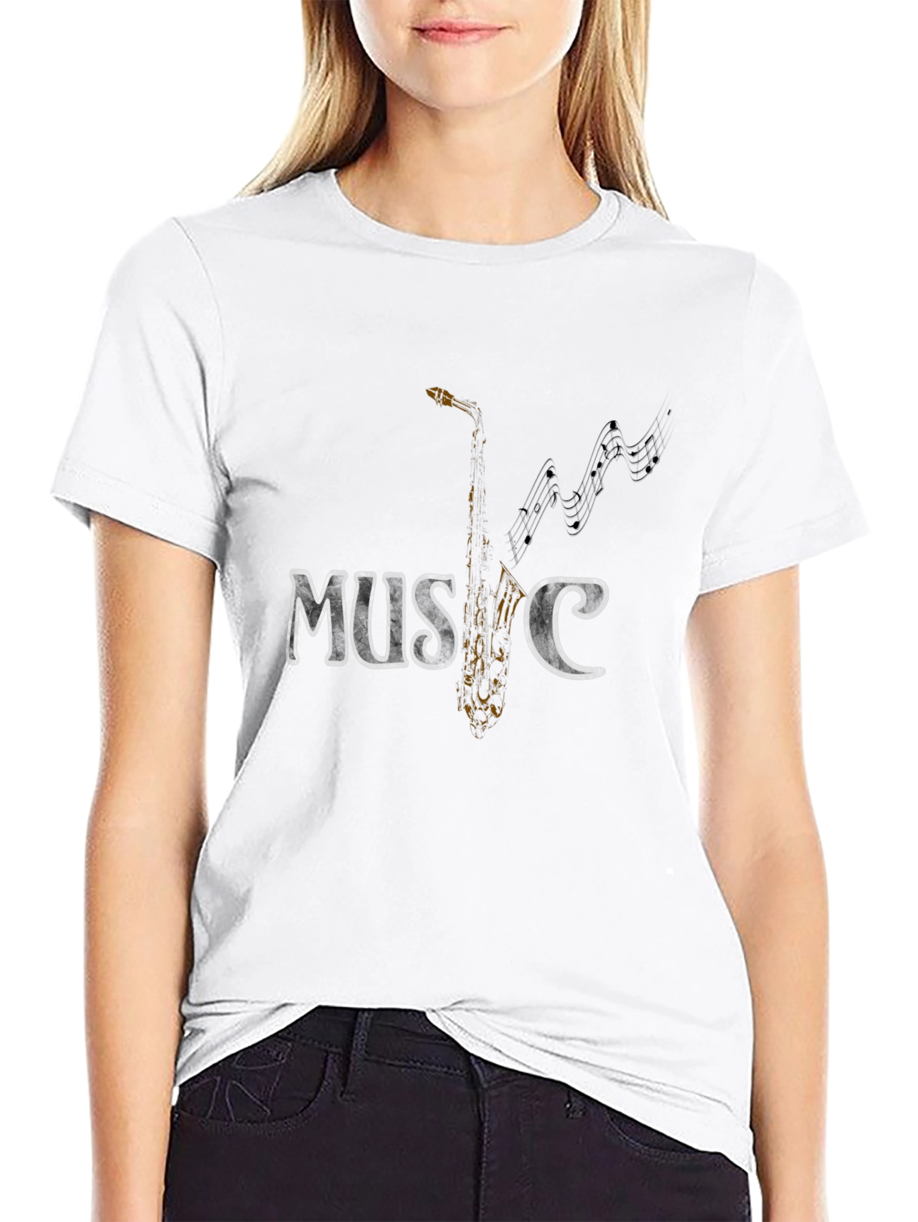 Black Music Saxophone Graphic Tee - Stylish Black T-Shirt view 9