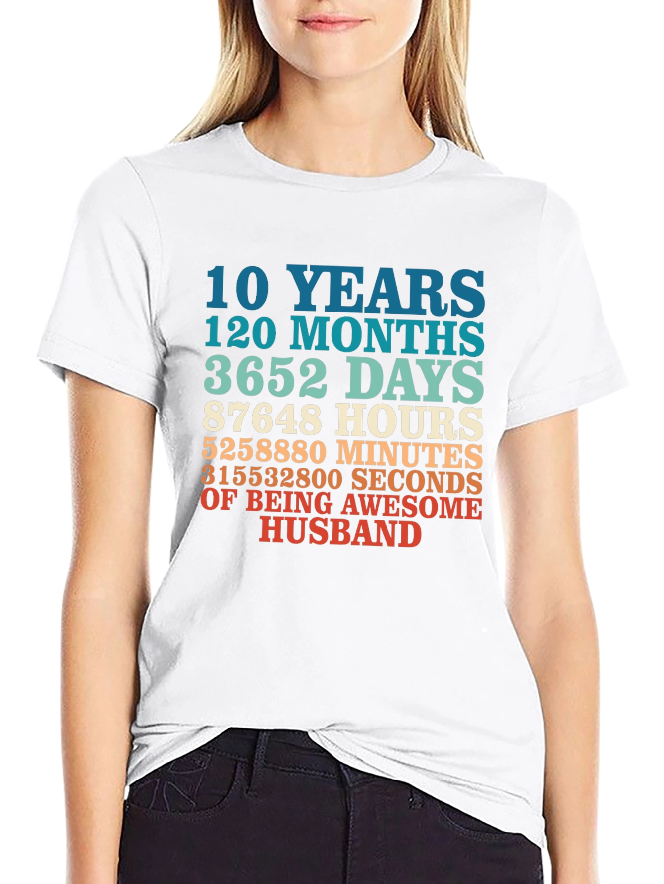 Black 10 Year Anniversary Husband T-Shirt view 9