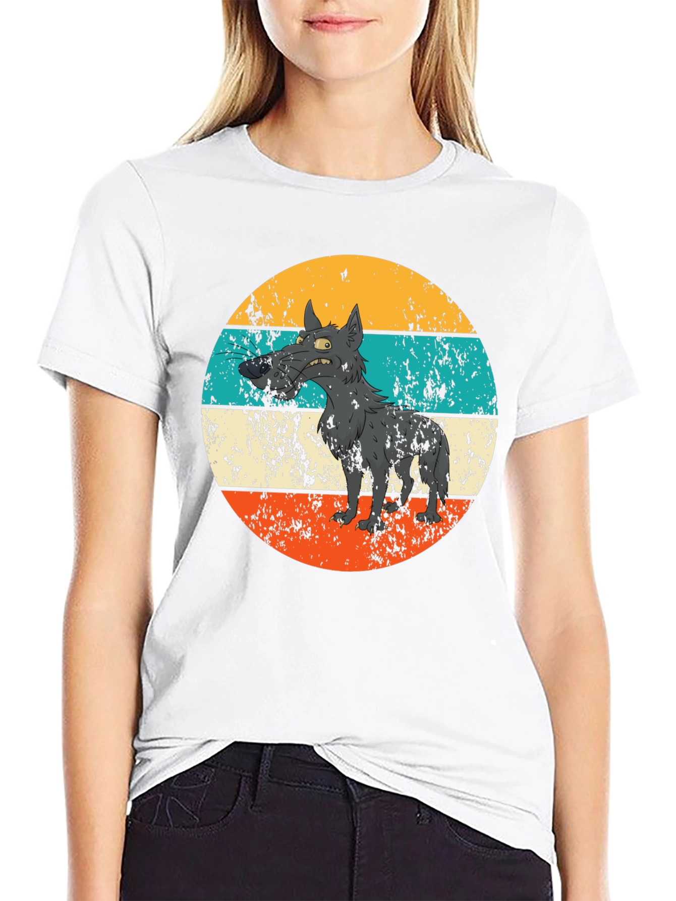 Black Retro Grumpy Wolf Graphic Tee view 9