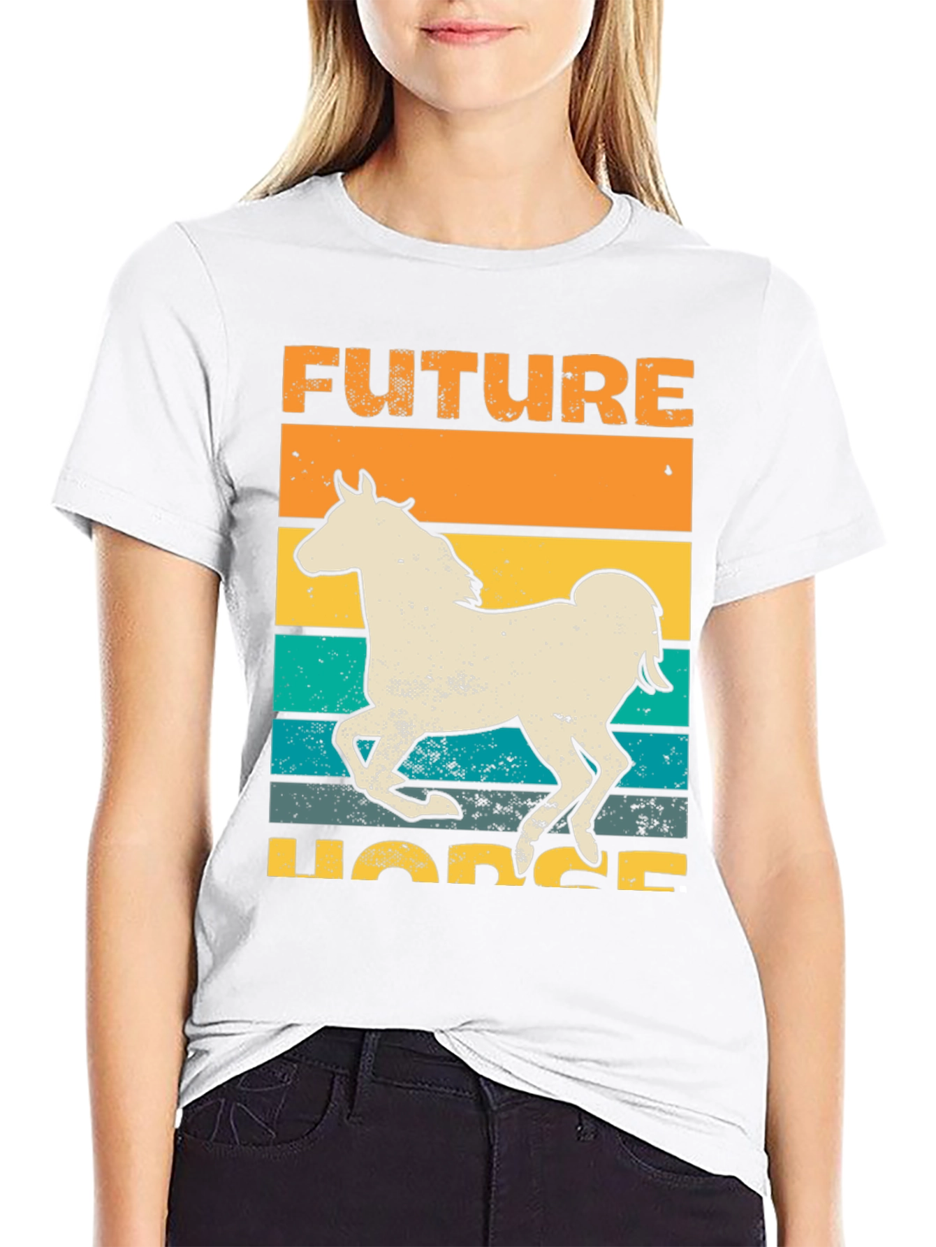 Black Future Horse T-Shirt Retro Style Graphic Tee view 9