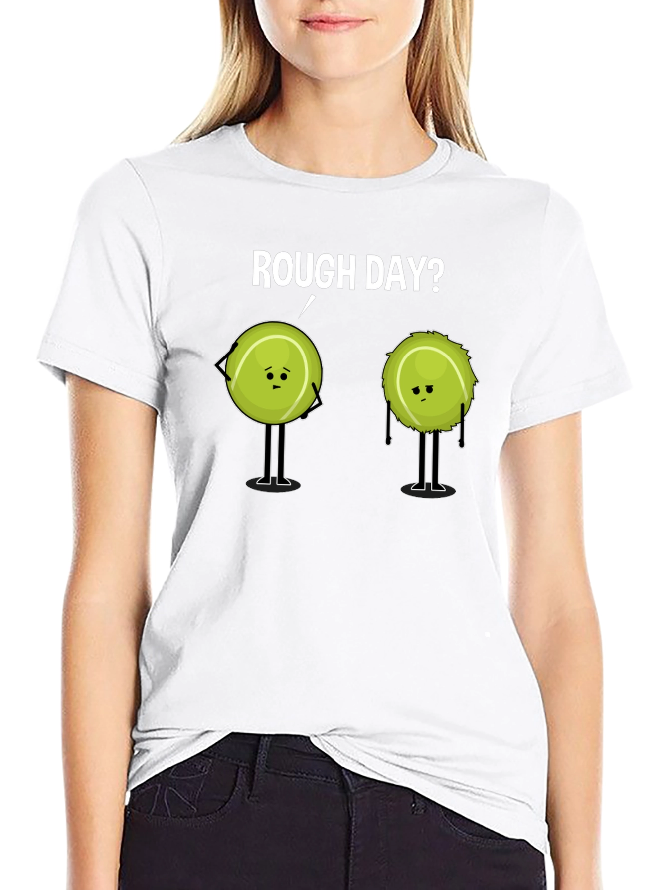 Black Rough Day? Tennis T-Shirt - Funny Cartoon Tee view 9