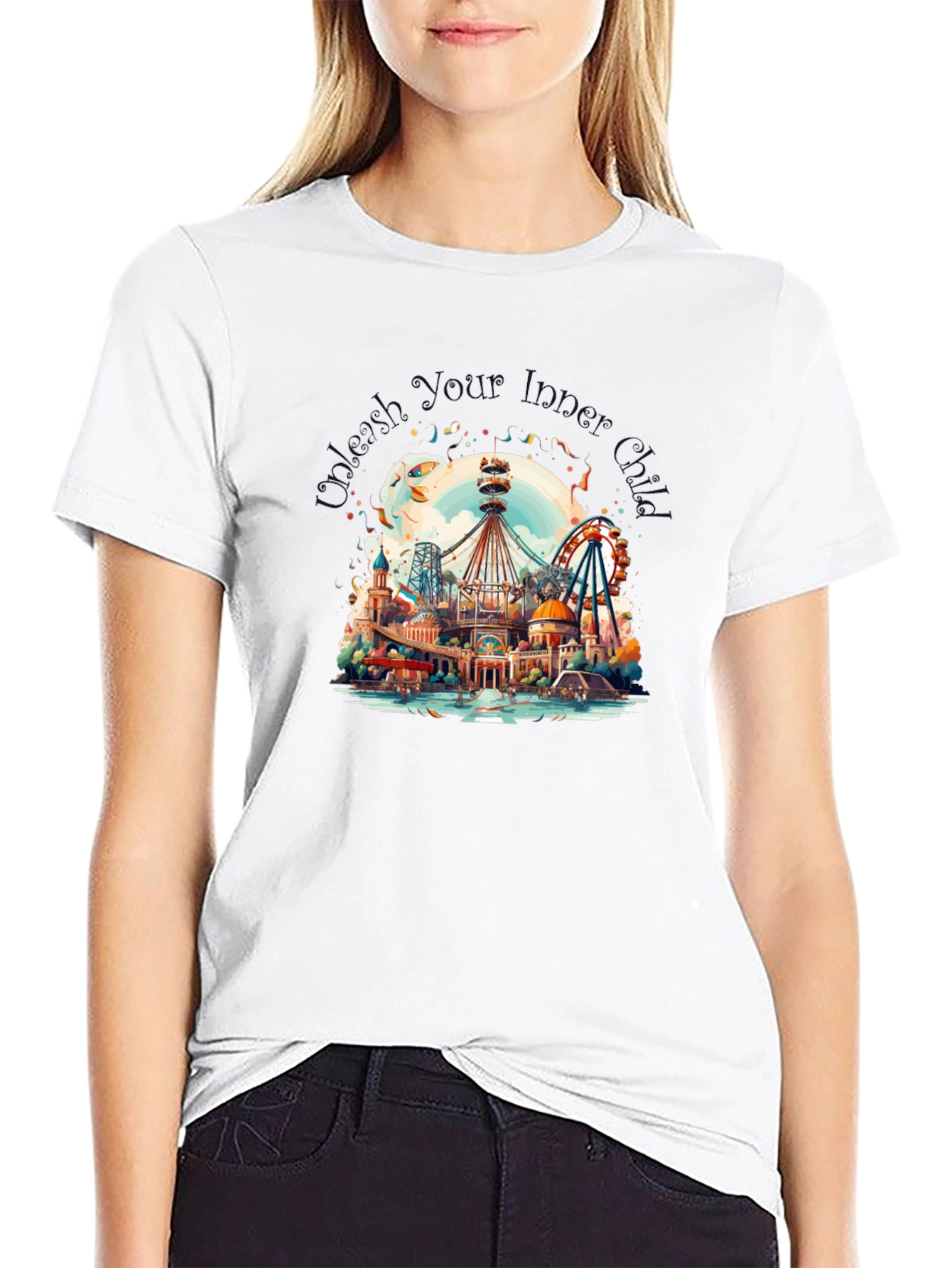 Black Whimsical Amusement Park Graphic Tee view 9