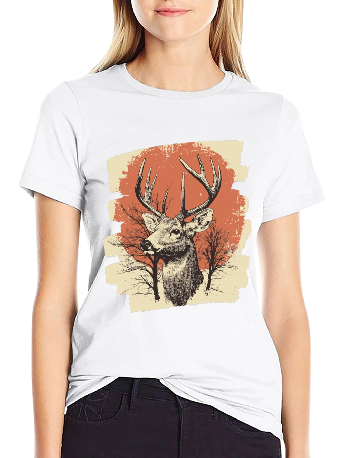 Black Deer Graphic Print Black T-Shirt view 9