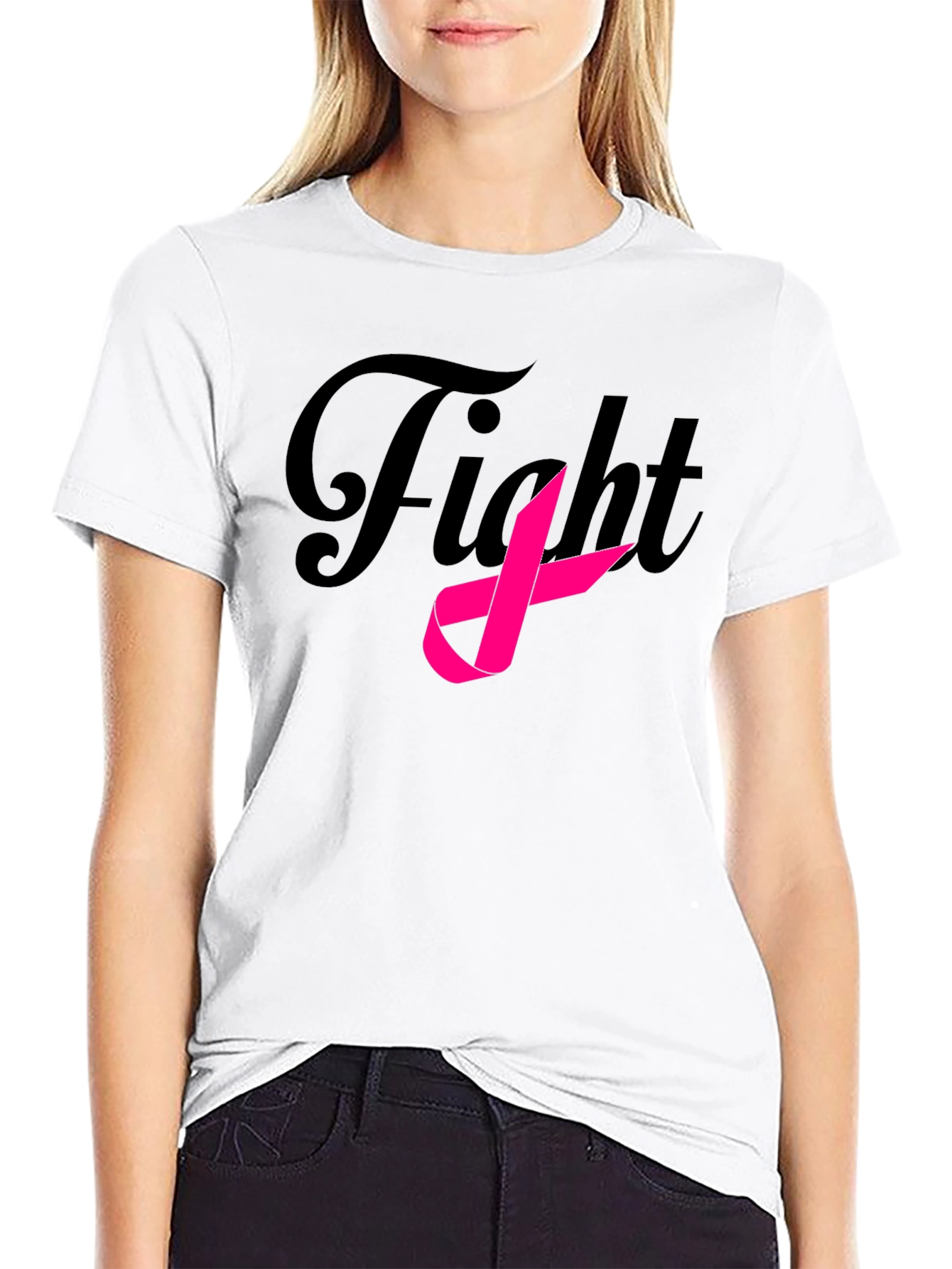 Black Fight Breast Cancer Ribbon Black T-Shirt view 9
