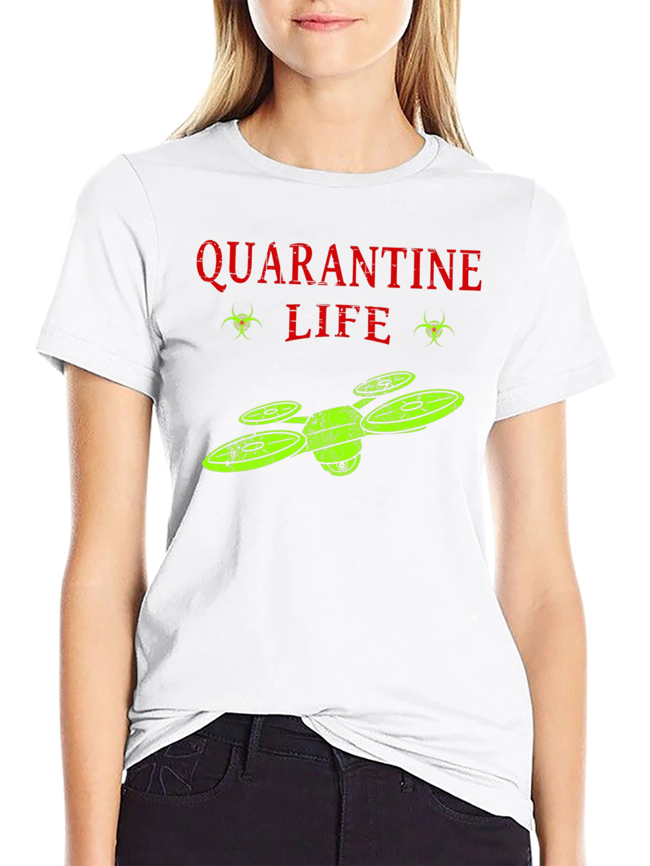 Black Quarantine Life Drone T-Shirt - Funny Novelty Tee view 9
