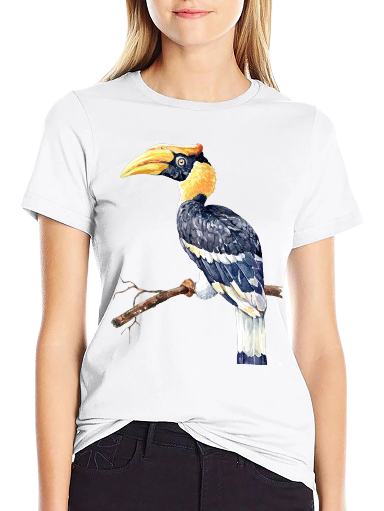 Black Hornbill Bird Graphic Tee - Unique Animal Design T-Shirt view 9