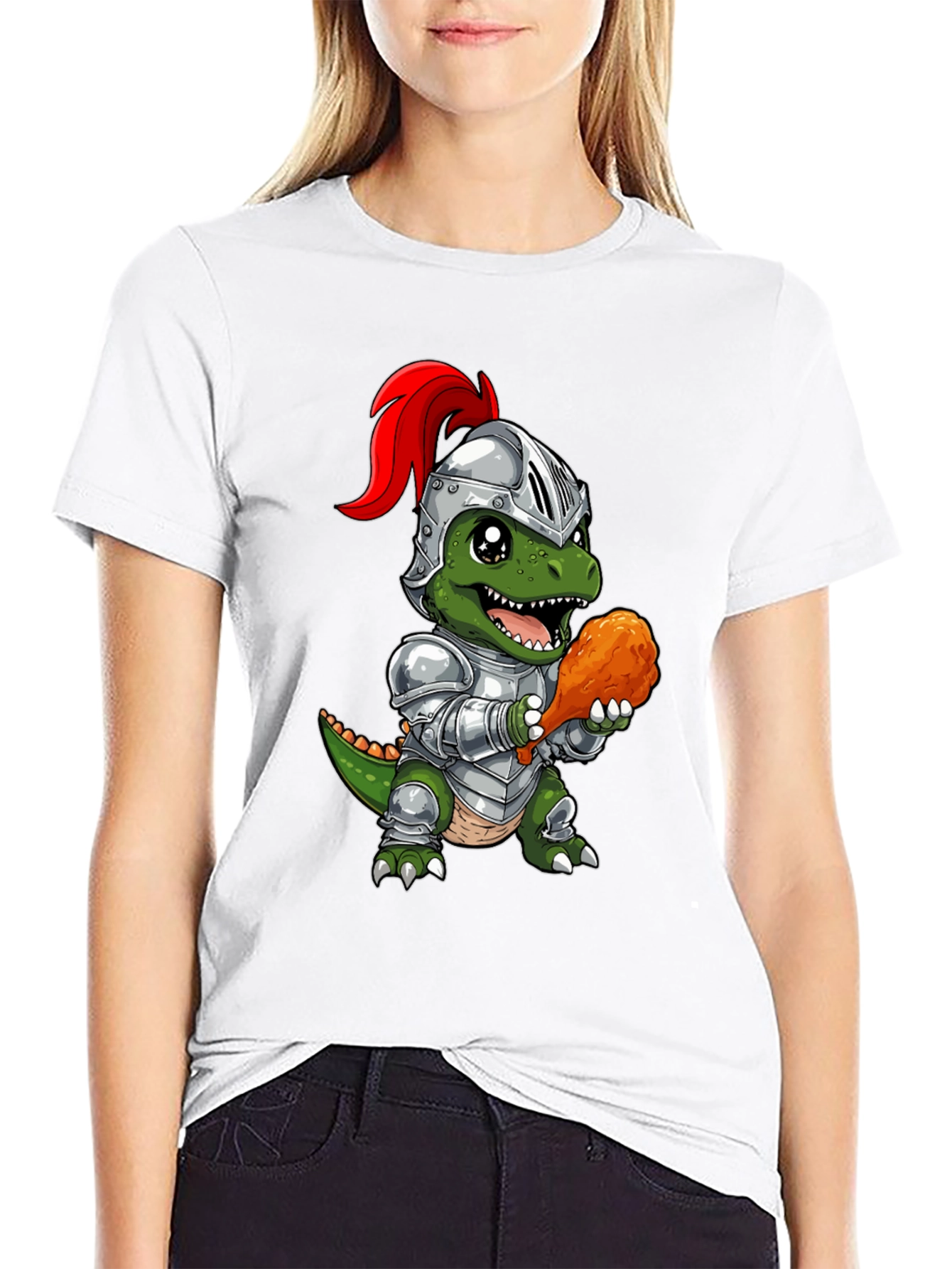 Black Dino Knight T-Shirt - Chicken Leg Champion view 9