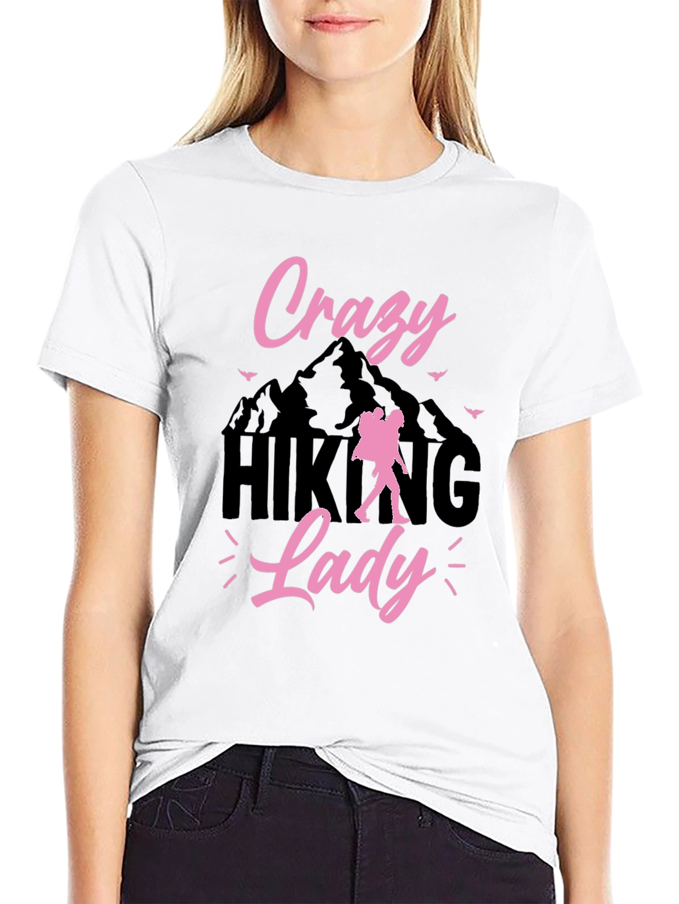 Black Crazy Hiking Lady Graphic Tee view 9
