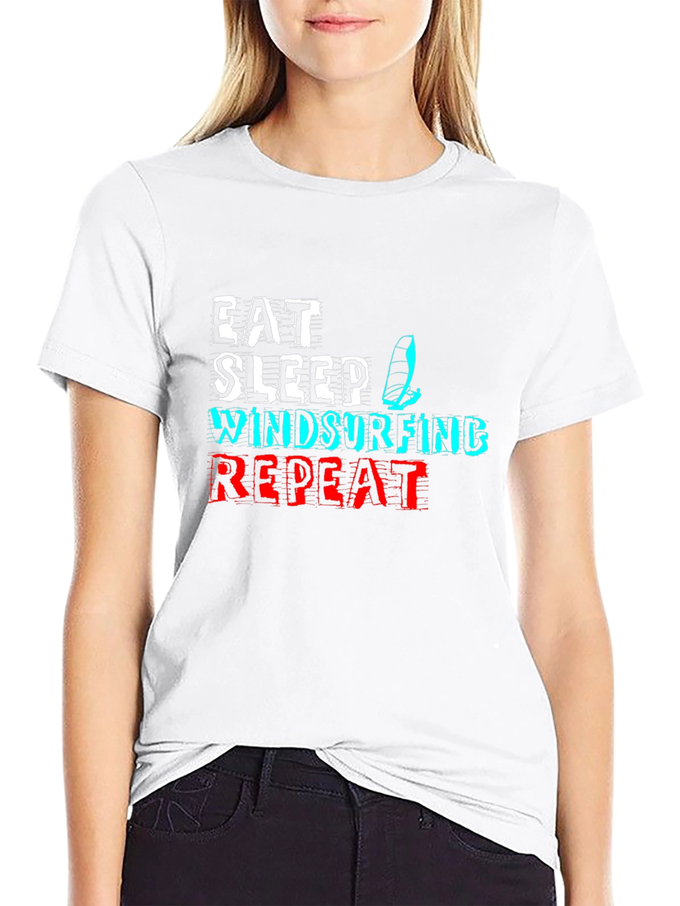 Black Eat Sleep Windsurfing Repeat T-Shirt view 9