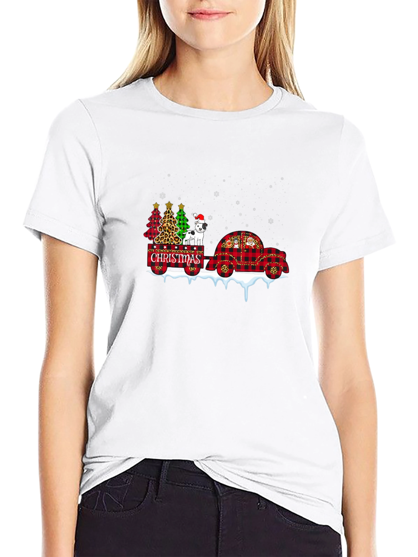 Black Festive Christmas Dog Graphic Tee view 9